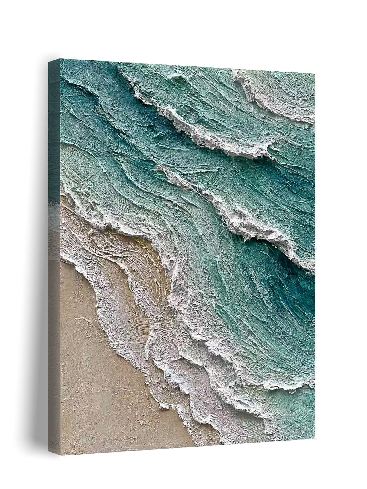 Diathou Art Hand-painted oil painting of a beach scene with waves. Modern abstract blue landscape art as a wall decoration for home office. 36x24 inches.