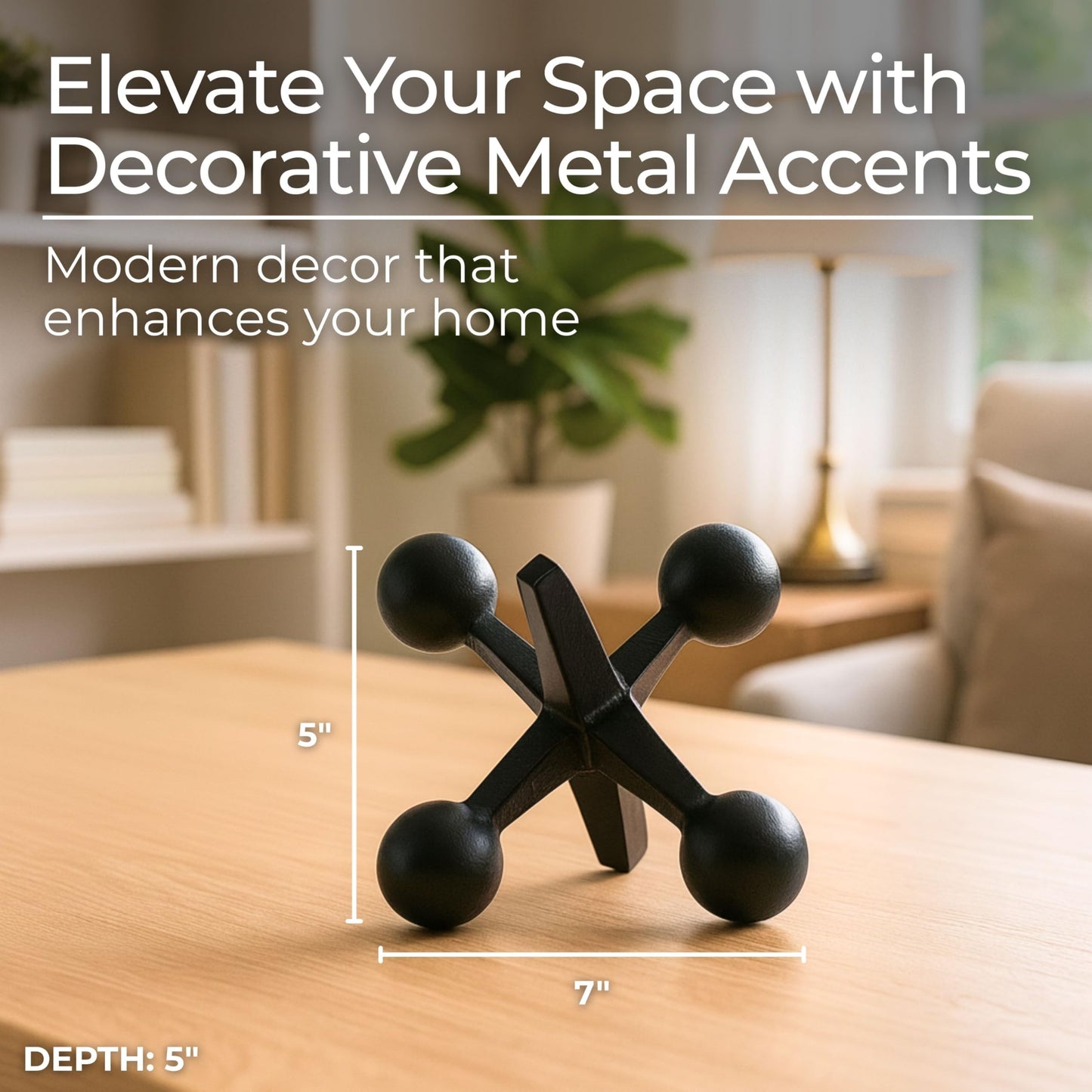 Black Metal Jacks Decorative Object – Abstract Sculpture Modern Home Decor Ornament – Shelf Styling & Coffee Table Decor for Bathroom, Office & Living Room – 7" x 5"