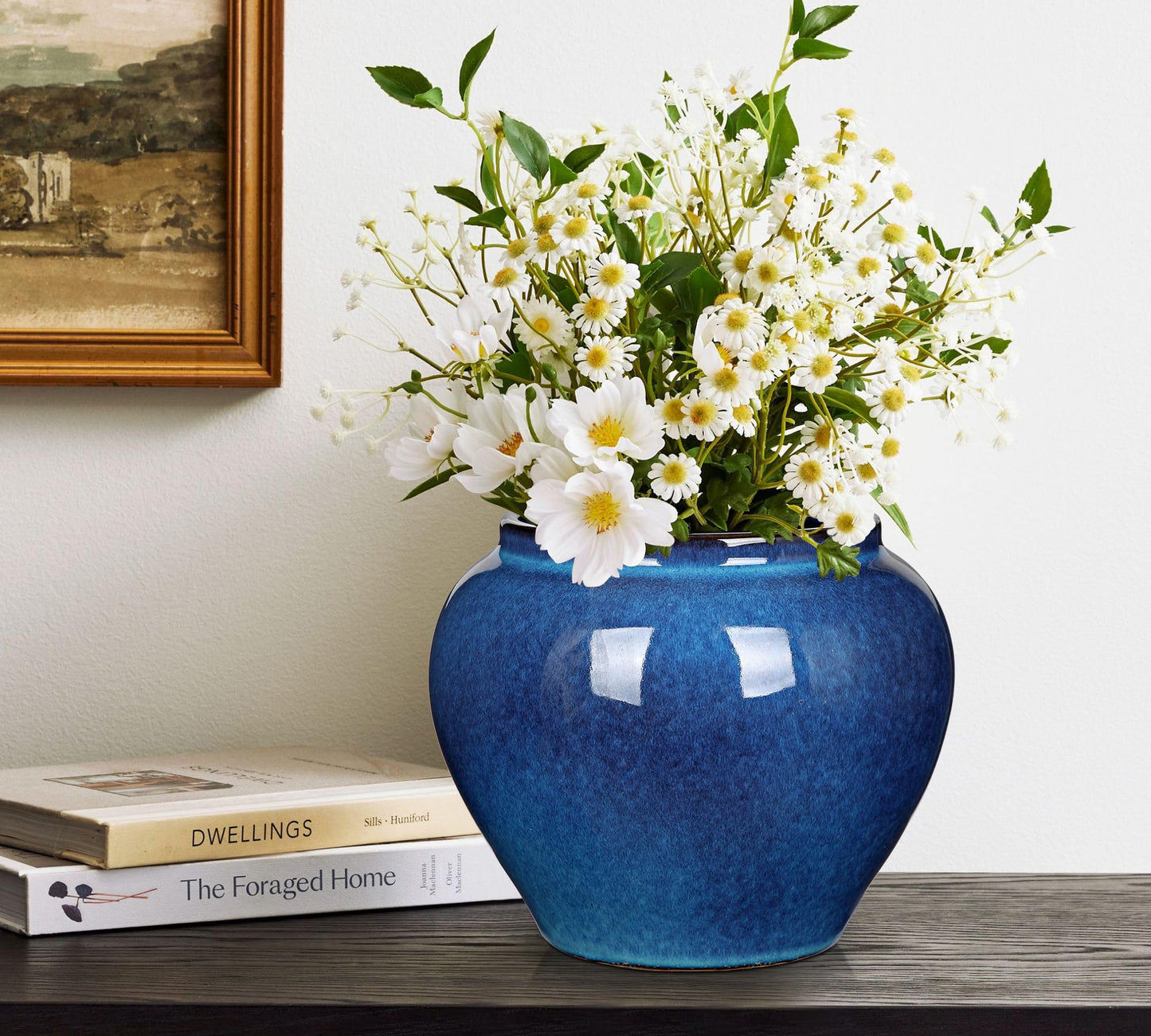Hollyone Blue Vase Porcelain Ceramic Vase 7inch Flower Vases Classic Decorative Floral Vases for Bedroom Living Room Console Table Accent Shelf Tabletop Home Decor