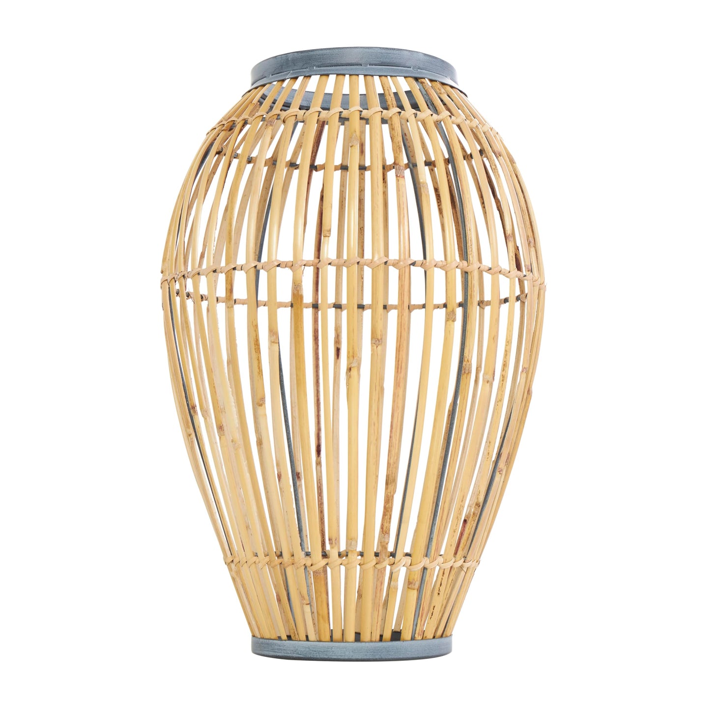 Deco 79 Bamboo Wood Handmade Decorative Vase Open Frame Centerpiece Vase with Blue Metal Accents, Vase for Home Decoration 11" x 11" x 16", Brown