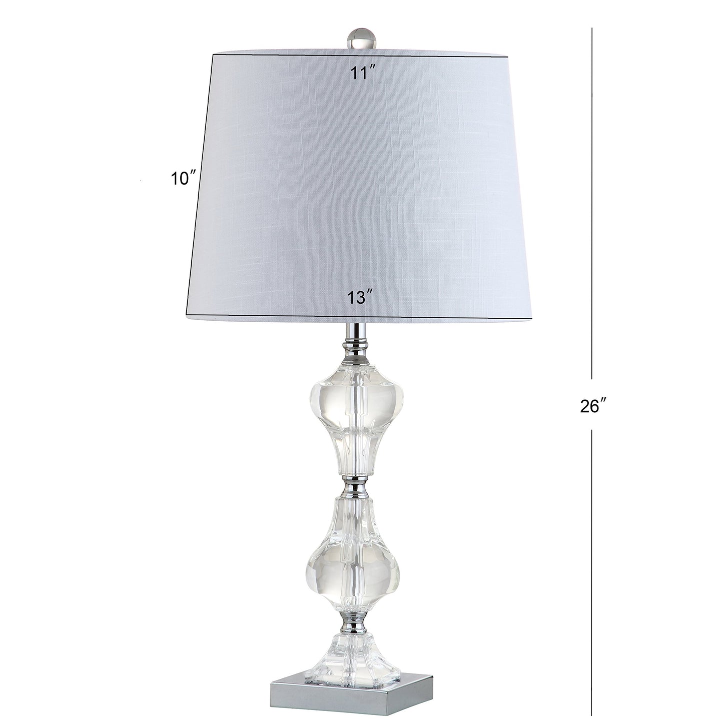 JONATHAN Y 26" Clear Crystal Column Table Lamp, Glam Transitional Chrome Metal Lamp with White Linen Shade for Living Room Bedroom Nightstand, LED Bulb Included JYL2038A