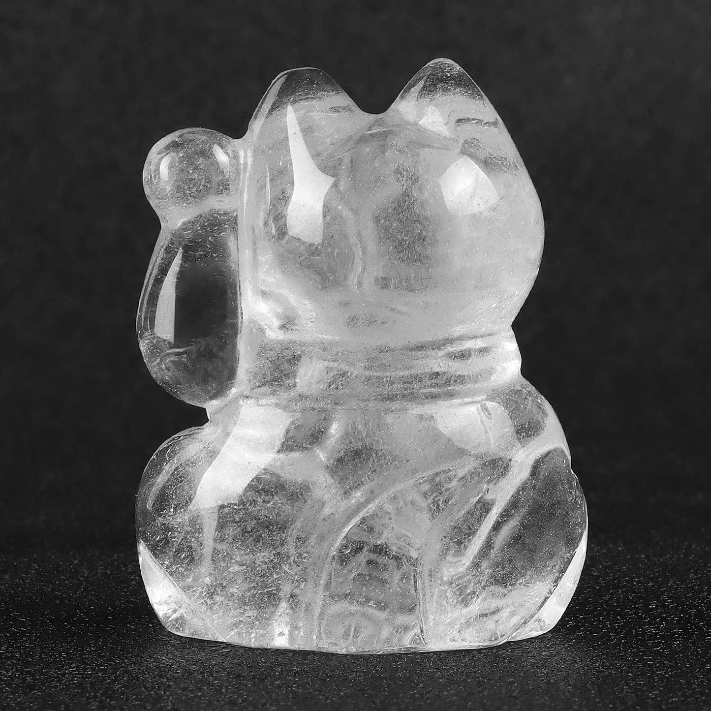 Artistone Clear Quartz Crystal Maneki Neko Money Feng Shui Fortune Lucky Cat Collectible Figurine Gemstone Sculpture for Attract Wealth Good Luck Home&Shop Decorations