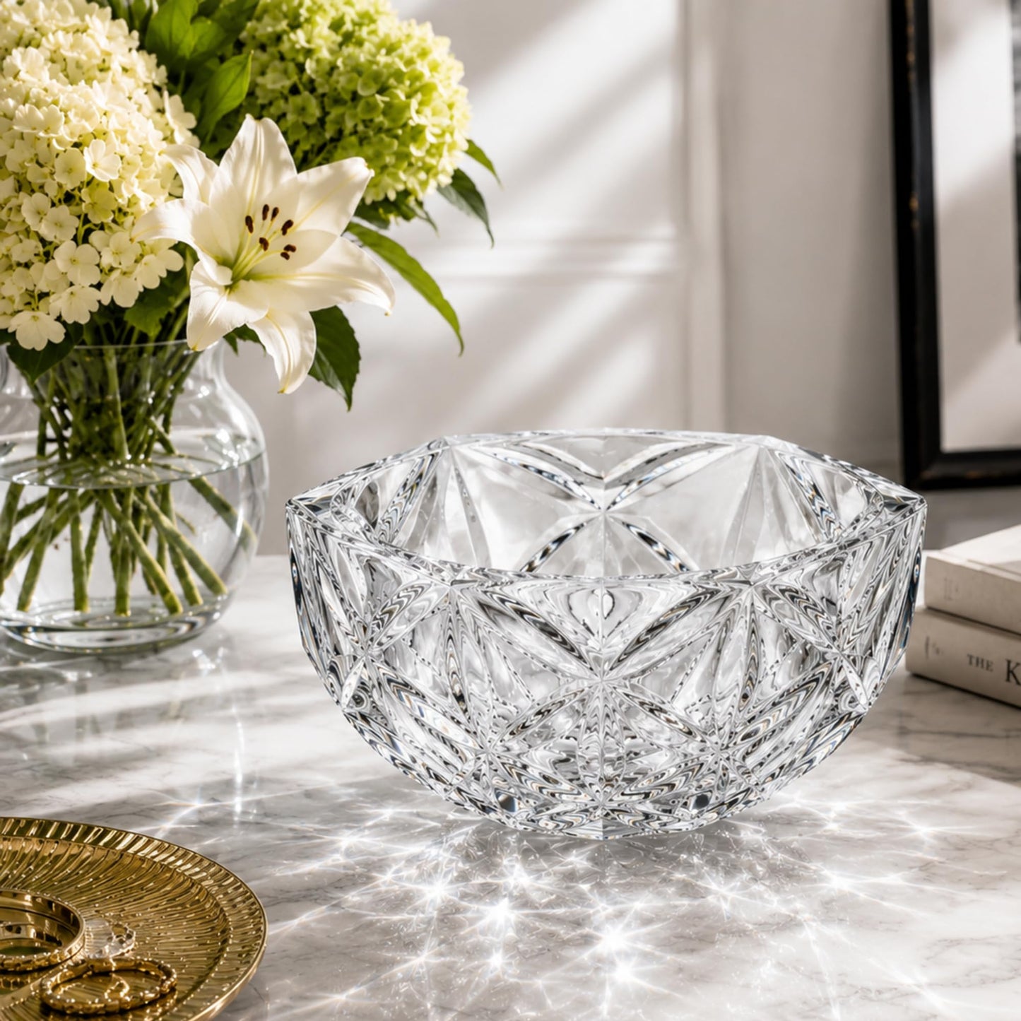 Yiyiring Decorative Crystal Bowl 8.6'' Hand-painted Polished Decorative Bowl Glass Fruit Bowls Crystal Key Bowls Modern for Counter Home Decoration Table Centerpiece Kitchen Dining Room