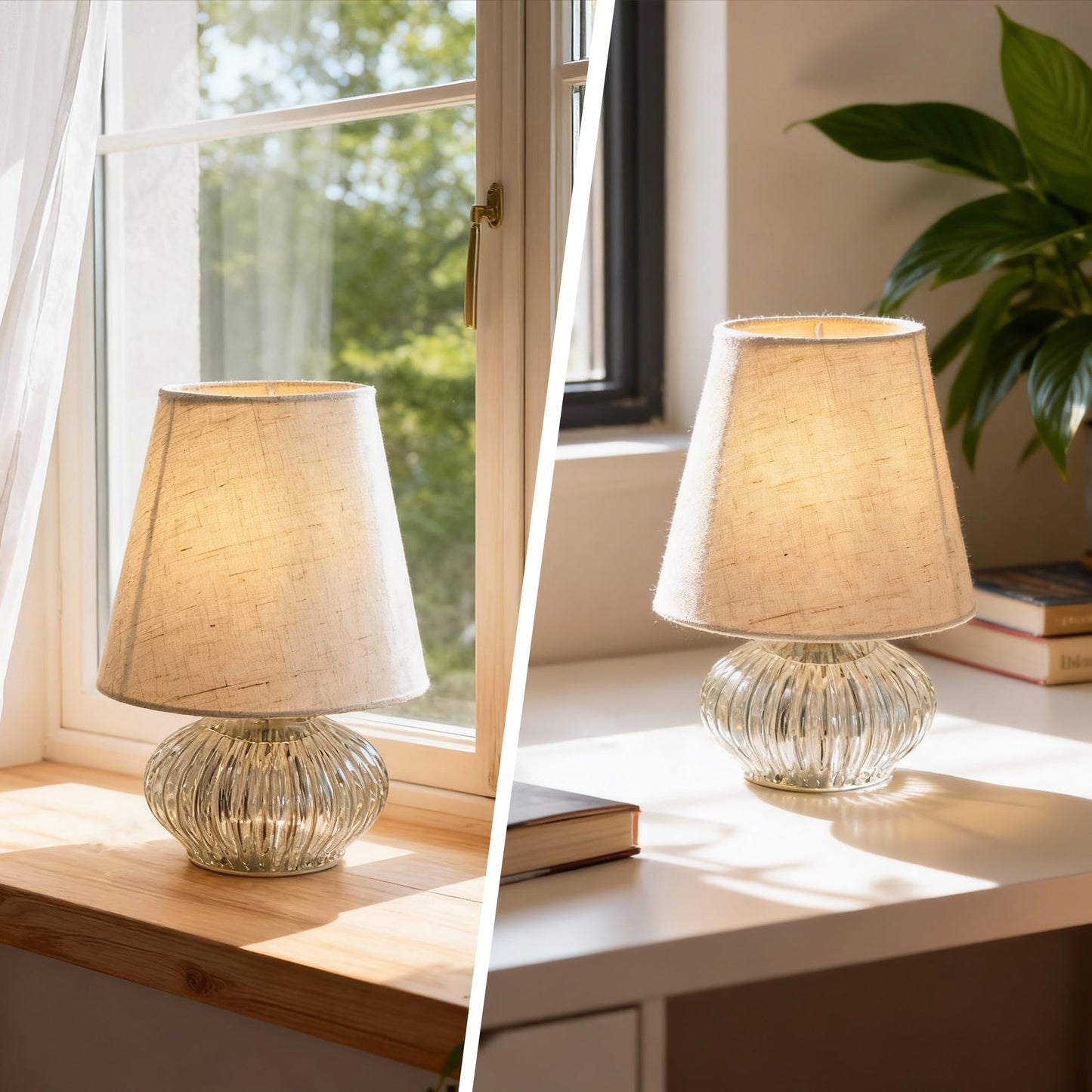 LUSHARBOR Battery Operated Lamp with Timer, Small Decorative Table Lamp with Linen Shade Cordless Ambient Accent Lamp for Bedroom Nightstand, Shelf & Living Room Decor -Tapered