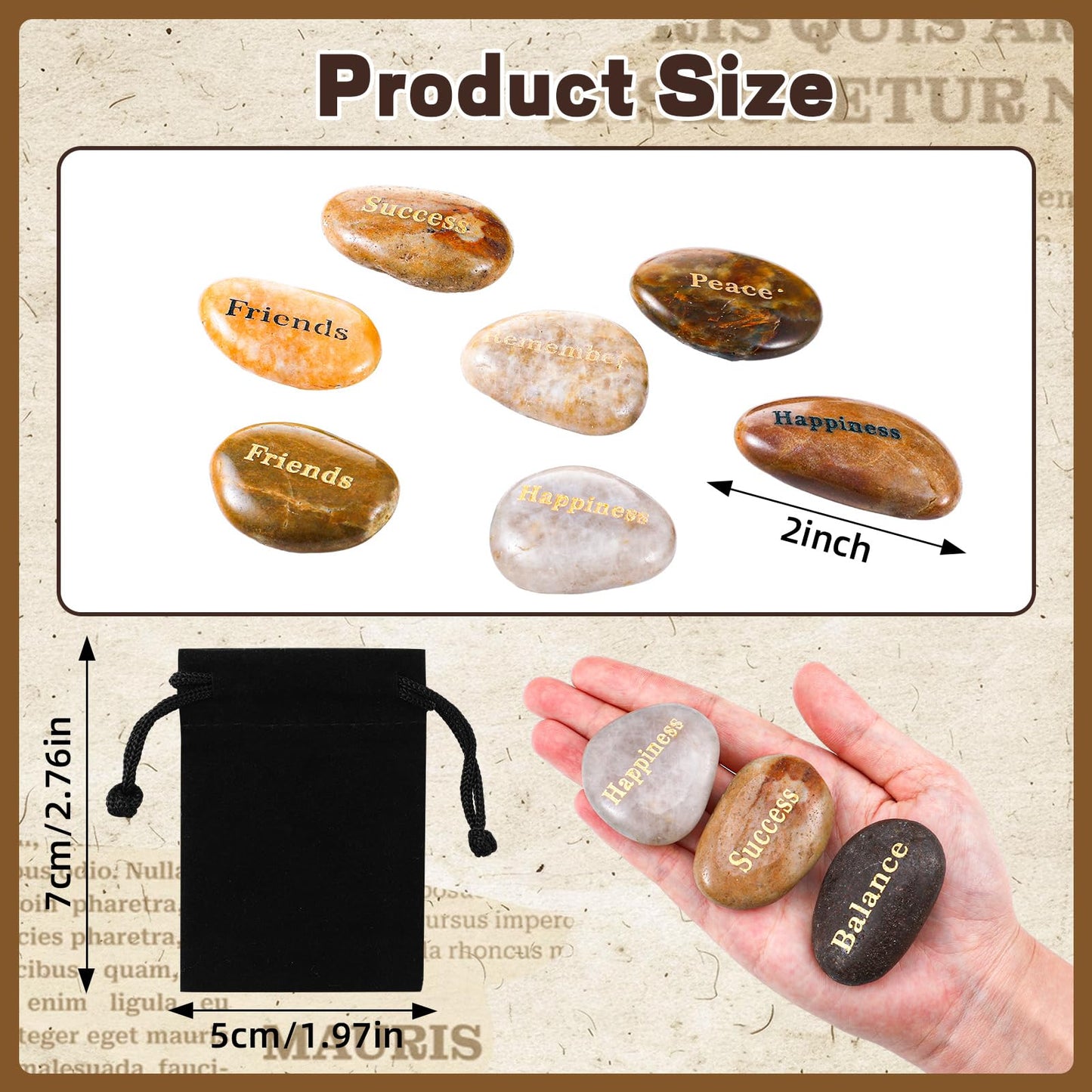 Nuanchu 72 Set Inspirational Stones Bulk with Velvet Bags Different Words Encouragement Amulets Gift Stones Polished Prayer River Pebble for Baptism Christening Gift Religious Home Decor 1-2 Inch
