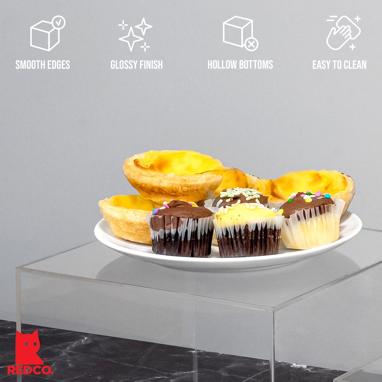 Red Co. Set of 3 Crystal Clear Acrylic Cube Display Nesting Riser Stands with Hollow Bottoms | Transparent - 2-Pack