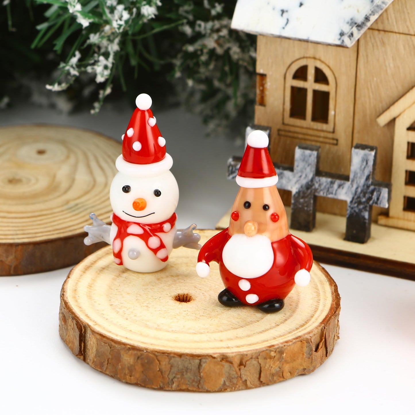 JFTOSALE 4PCS Mini Blown Glass Christmas Figurines Collectible Handmade Art Glass Christmas Figurines for Festival Decoration Xmas Gifts