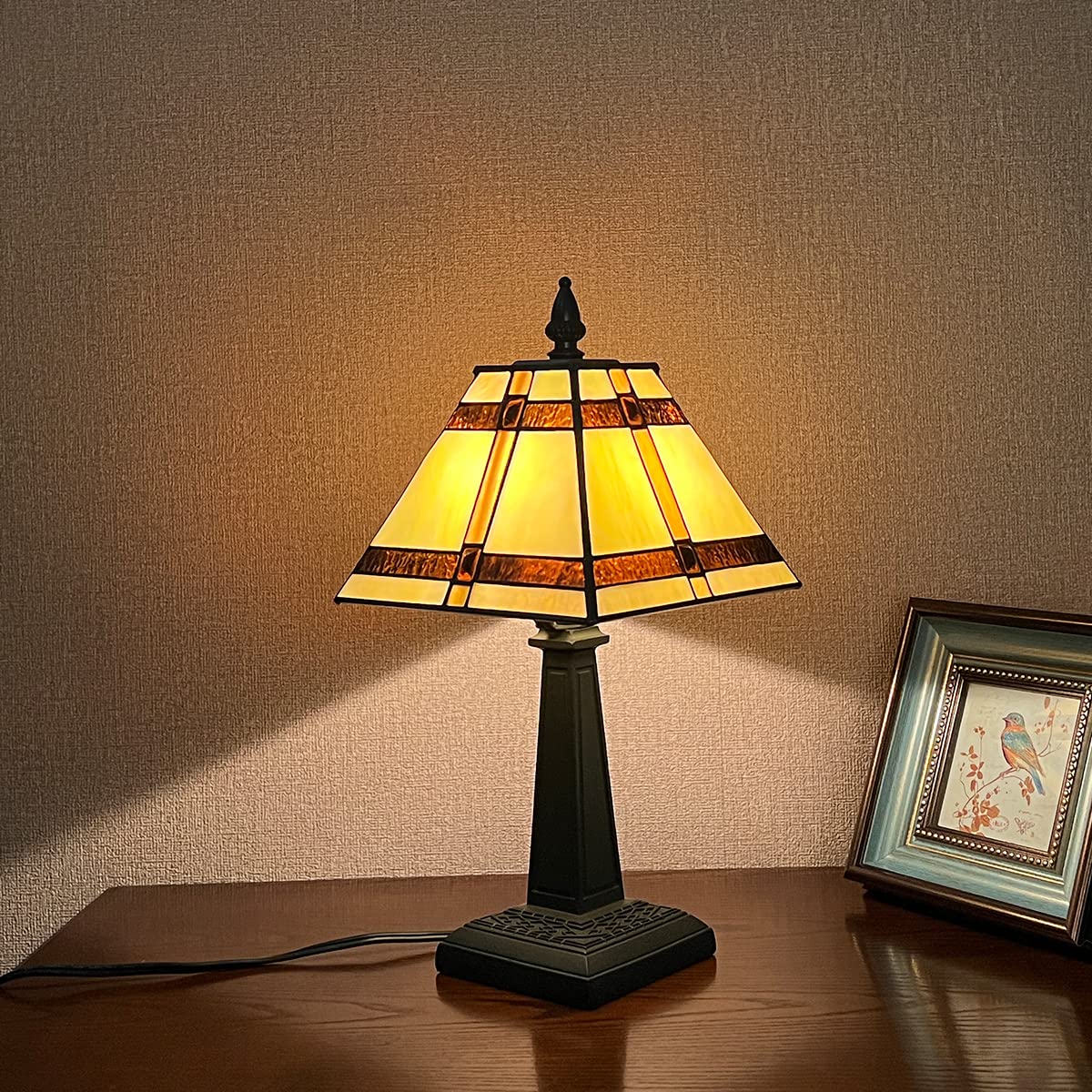 COTOSS Tiffany Lamp Mission Style Stained Glass Table Lamp Small Desk Light