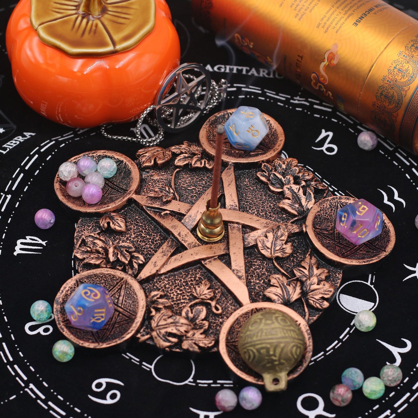Star Candle Holder Astrology Pentacle Altar Plate Resin Tealight Holder Tray Witchcraft Altar Supplies for Witchcraft Wiccan Tarot Supplies Copper