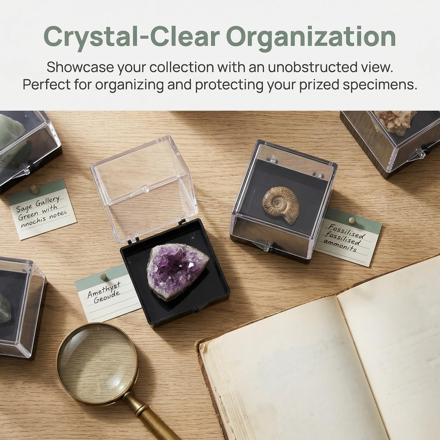 12PCS Small Clear Box Plastic Transparent Mineral Display Box for Agate Slices Crystals Minerals Slab Coral Small Collectibles Natural Rock Science Samples