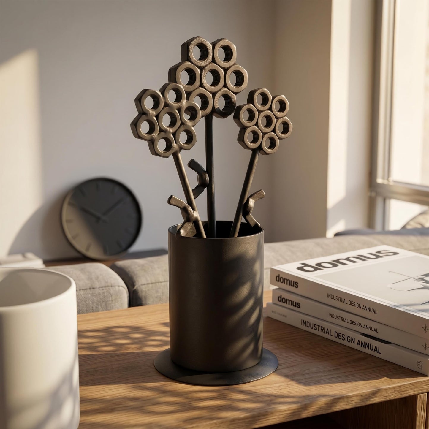 Zckjnoi Black Metal Sculpture Vase with Iron Flowers Metal Art Black Vase Decor for Living Room Decor Dining Room Decor Black and White Bathroom Decor Office Art Metal Sculptures Home Decor