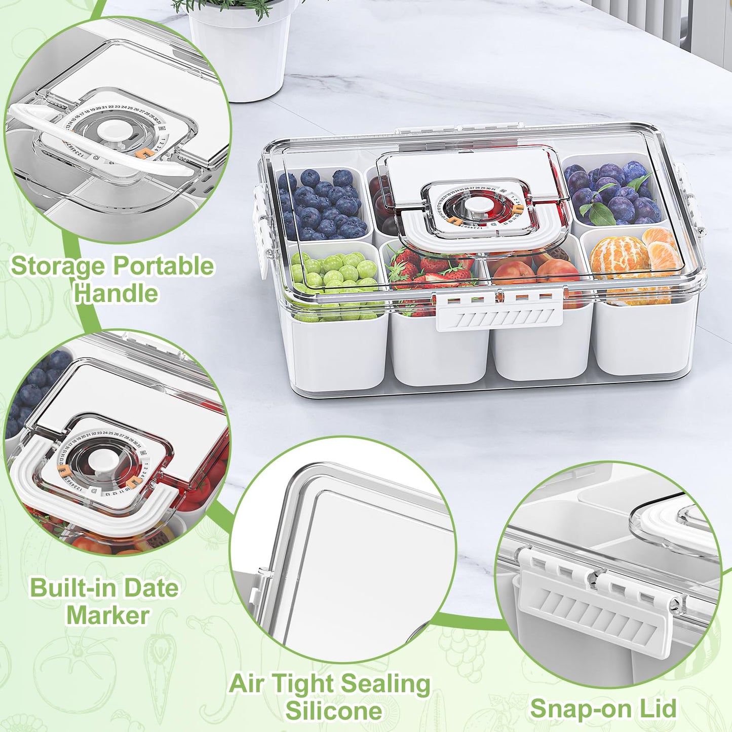 Locliki Chilled Snackle Box Container with Ice Pack, Bonus Insulated Bag Charcoolerie Chilled Portable Serving Tray, 8 Compartment Snack Container for Charcuterie Snack Road Trip Picnic Essentials