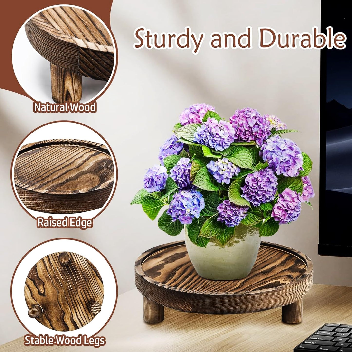 JZCHBL Wood Display Riser Set, 3 Piece Decorative Pedestal Stand, 8/6/5 Inch, Rustic Brown