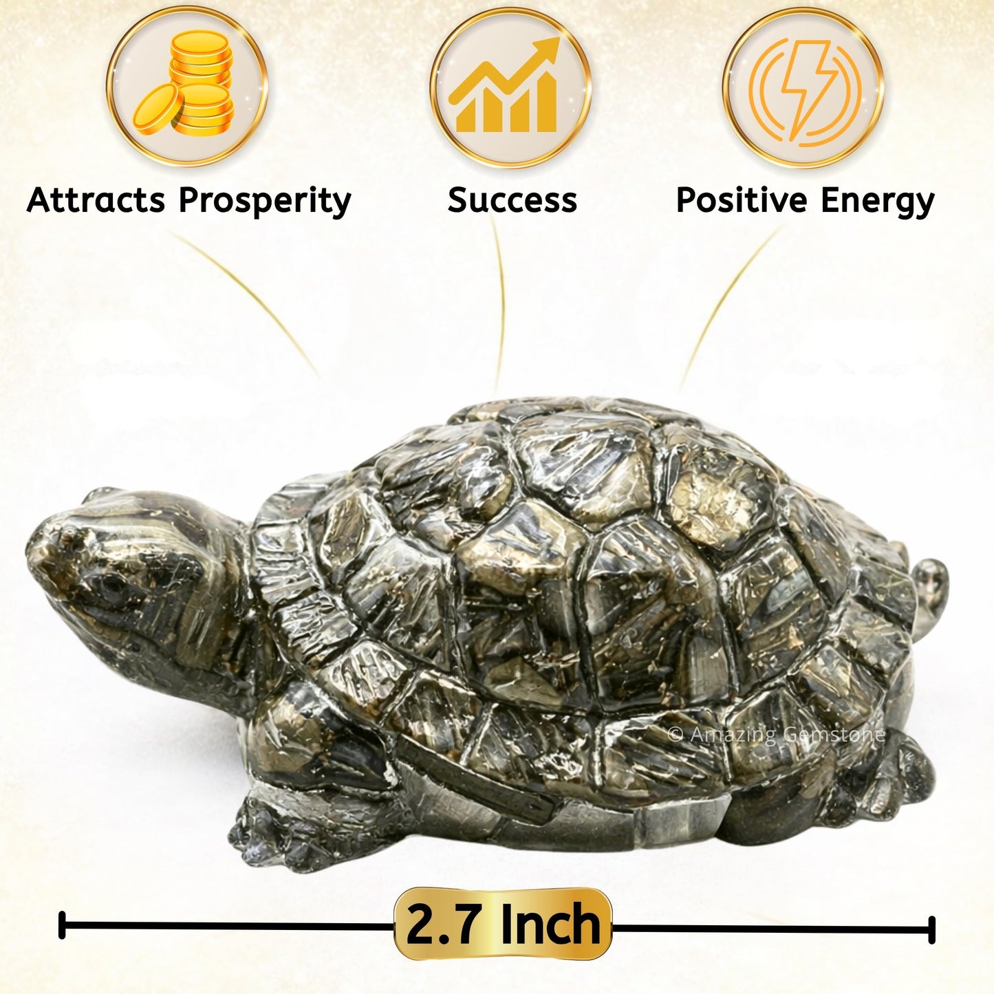 Amazing Gemstone Natural Pyrite Tortoise Turtle Figurine | Feng Shui Wealth & Good Luck Turtle | Prosperity & Positive Energy Crystal Healing Home Decor Gift