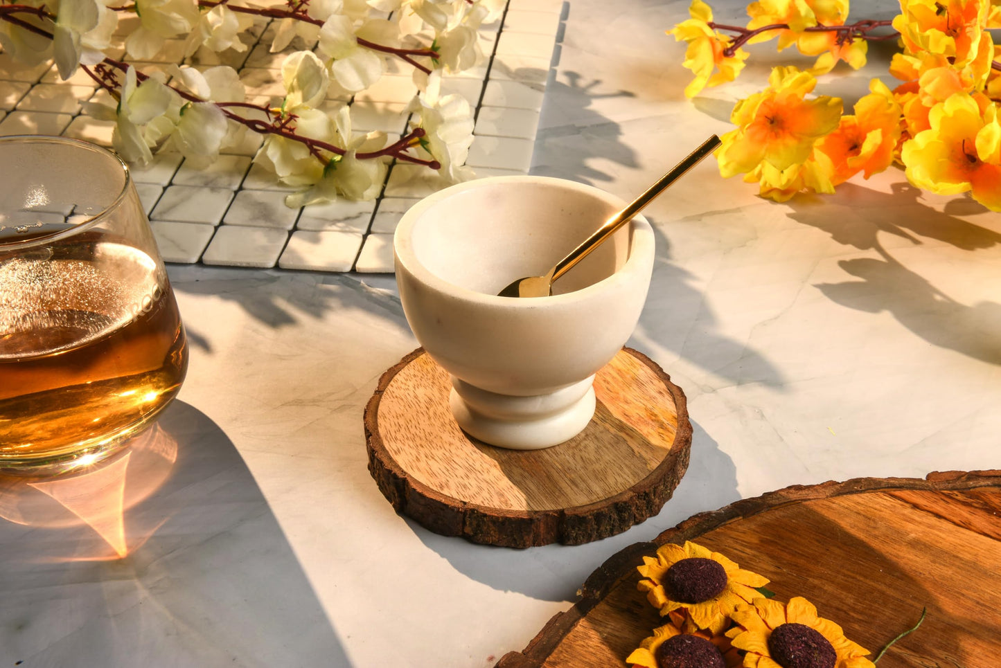 Cruiser’s Caché Marble Salt and Spice Cellars or Dipping Bowls with Gold Spoons | Set of 3
