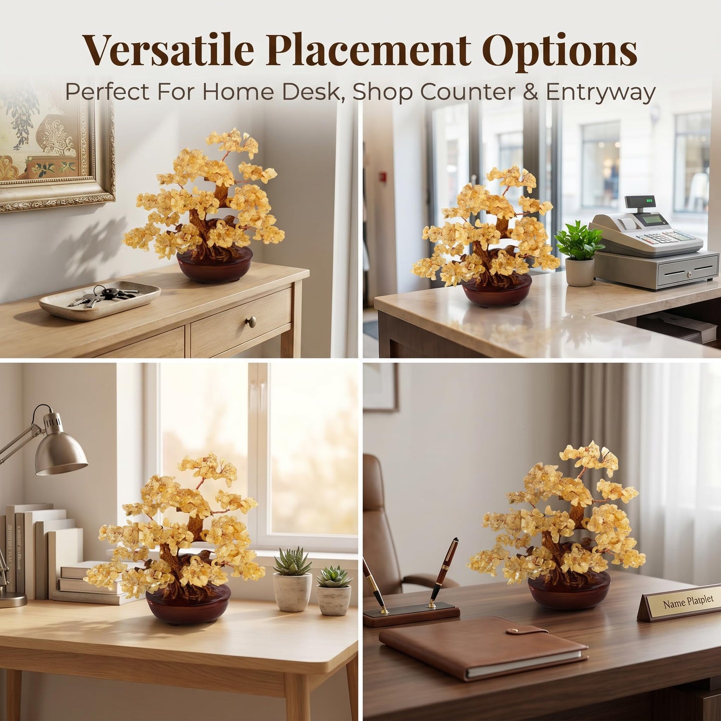 Fatonio Natural Crystal Citrine Bonsai Tree Feng Shui Decor for Home Office