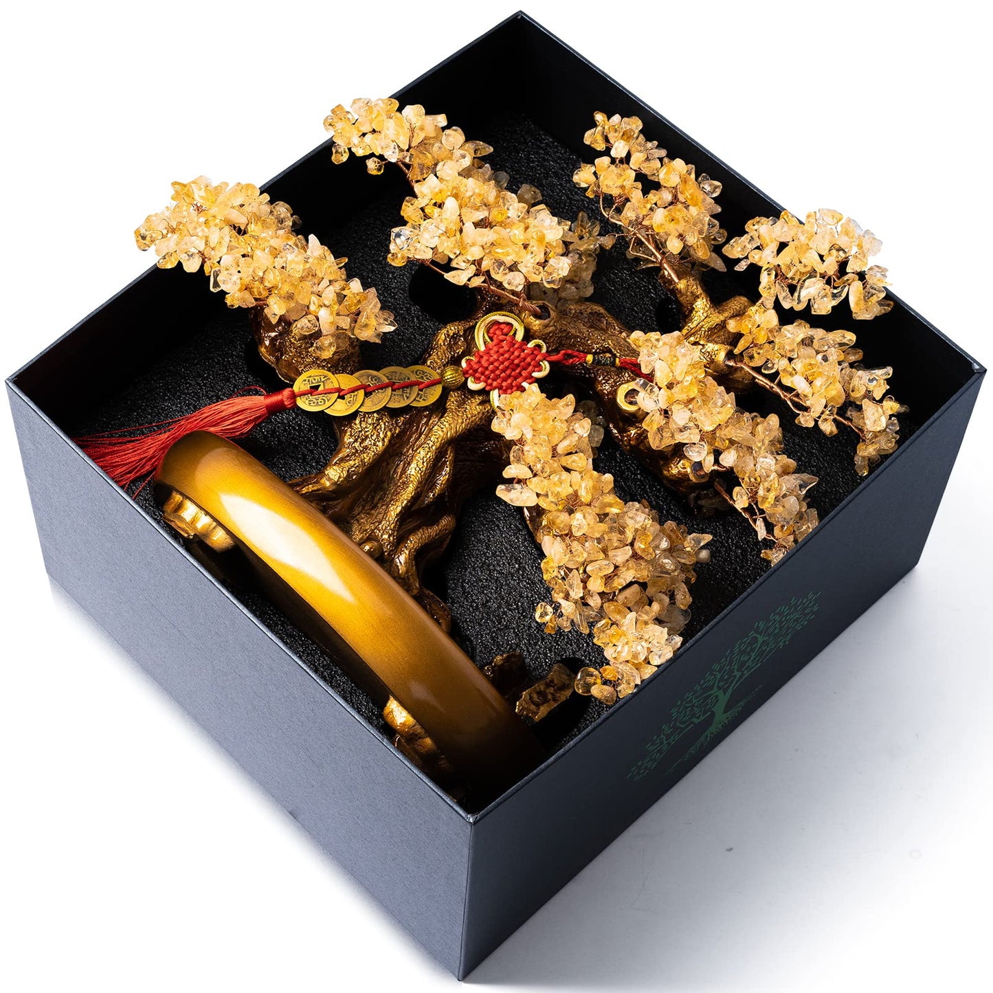 GEMBOURY Natural Citrine Gemstone Crystal Bonsai Tree of Life Large Feng Shui Money Chakra Tree for Luck and Wealth Desk Decoration(1,251 Gem Count)
