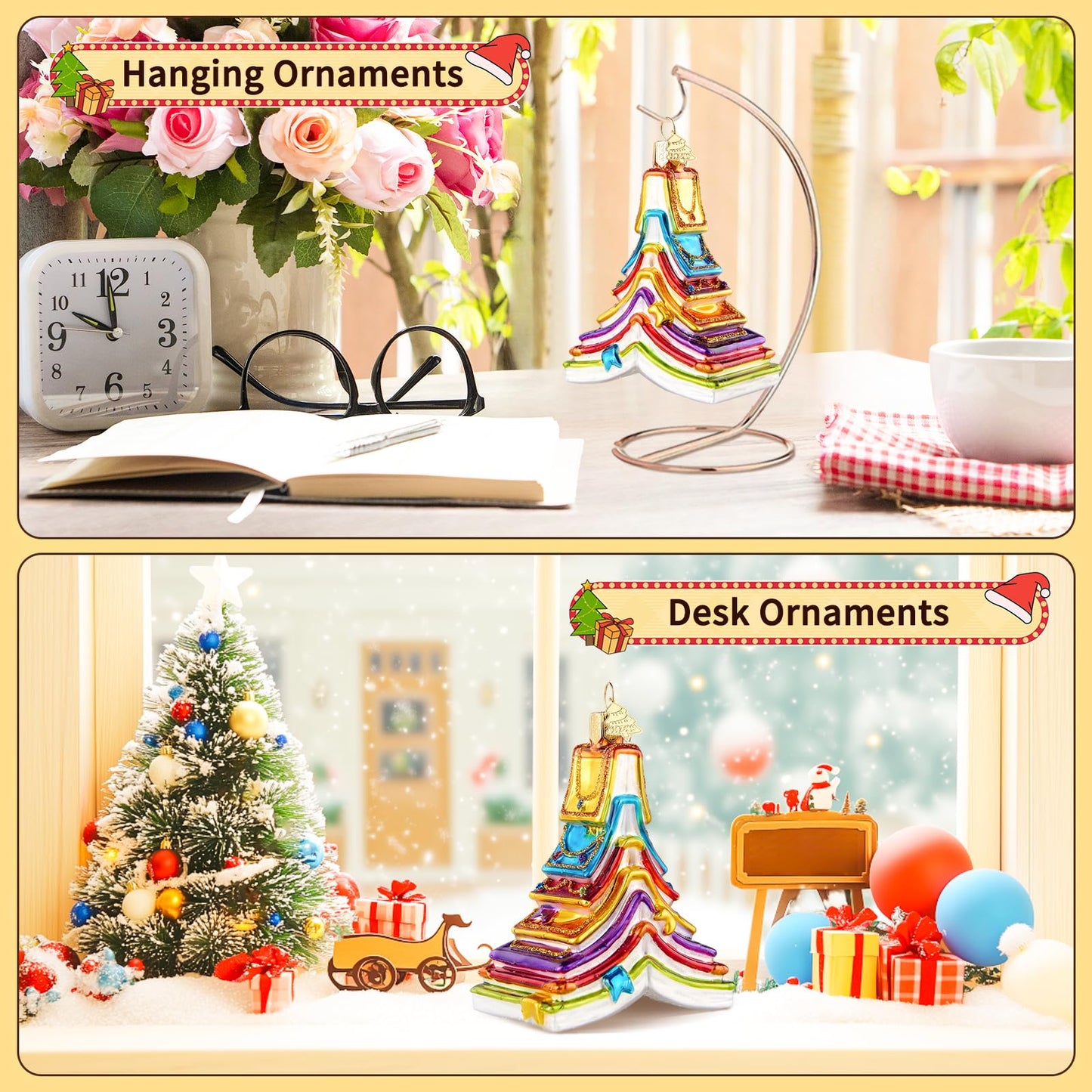 Hzyc Christmas Ornaments,Glass Book Ornament for Tree,Christmas Decorations
