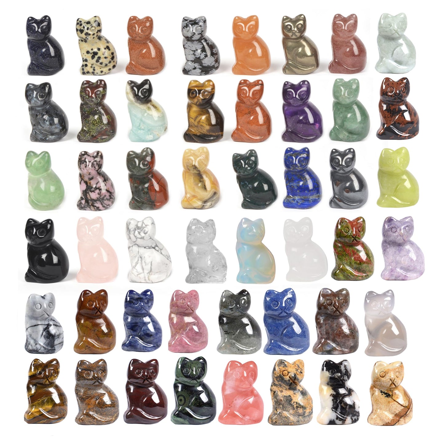 Justinstones Quartz Crystal Gemstone Carved Cat Sculpture Animal Kitten Cat Statue 30mm Mini Crystal Sit Cat Figurine Smooth Cute Small Cat Energy Crystal Decor Gift(Pack of 12)