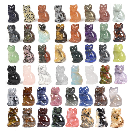 Justinstones Quartz Crystal Gemstone Carved Cat Sculpture Animal Kitten Cat Statue 30mm Mini Crystal Sit Cat Figurine Smooth Cute Small Cat Energy Crystal Decor Gift(Pack of 12)