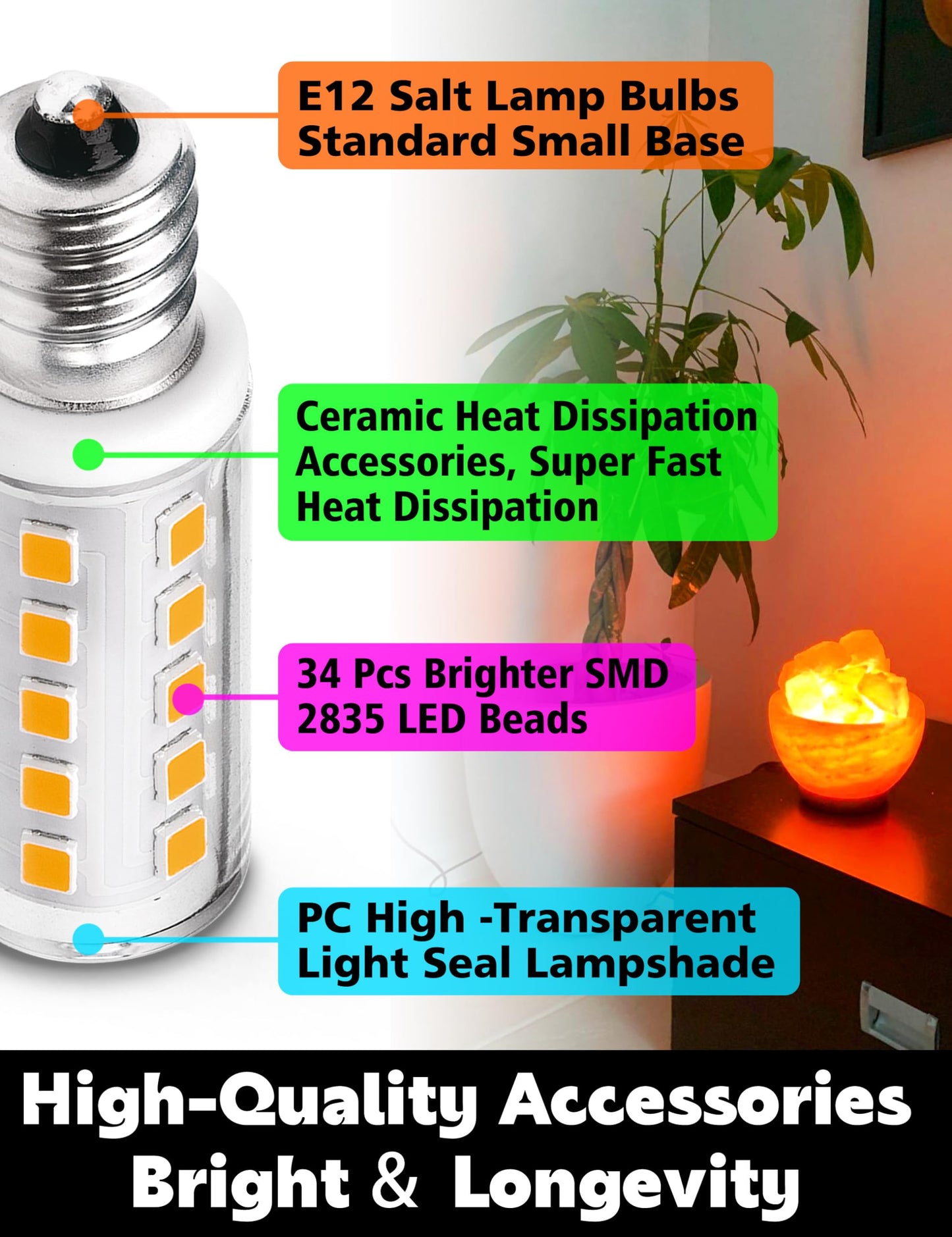 Xyanmc E12 Dimmable 15 Watt-40 Watt Himalayan Salt Lamp Bulbs Equivalent, C7 T20 4W 400lm AC120V Night Light LED Bulbs with E12 Base for Rock Salt Lamps, 2700k Warm White,8Pack