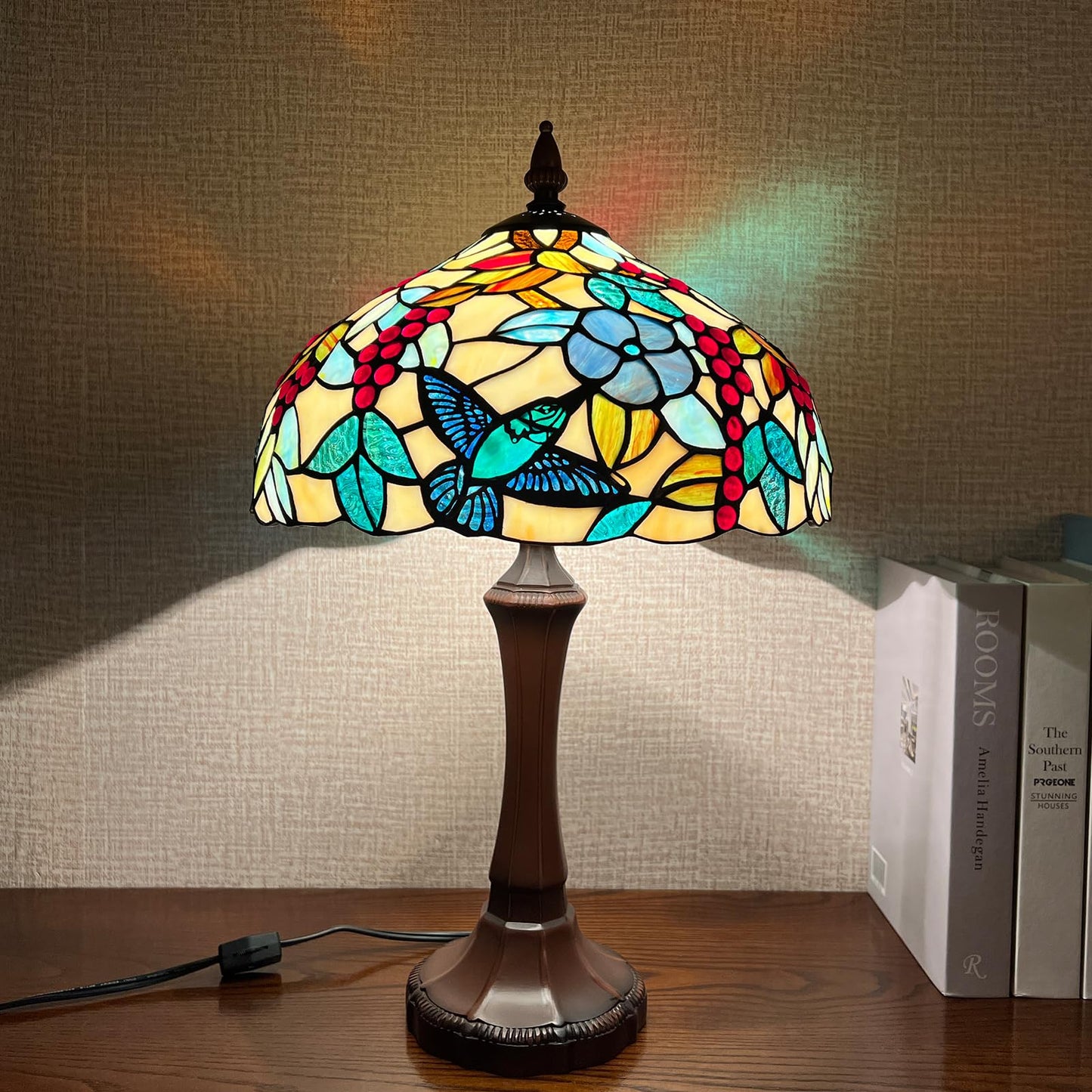 Capulina Tiffany Table Lamp Red Grape Stained Glass 12x12x19 Inches