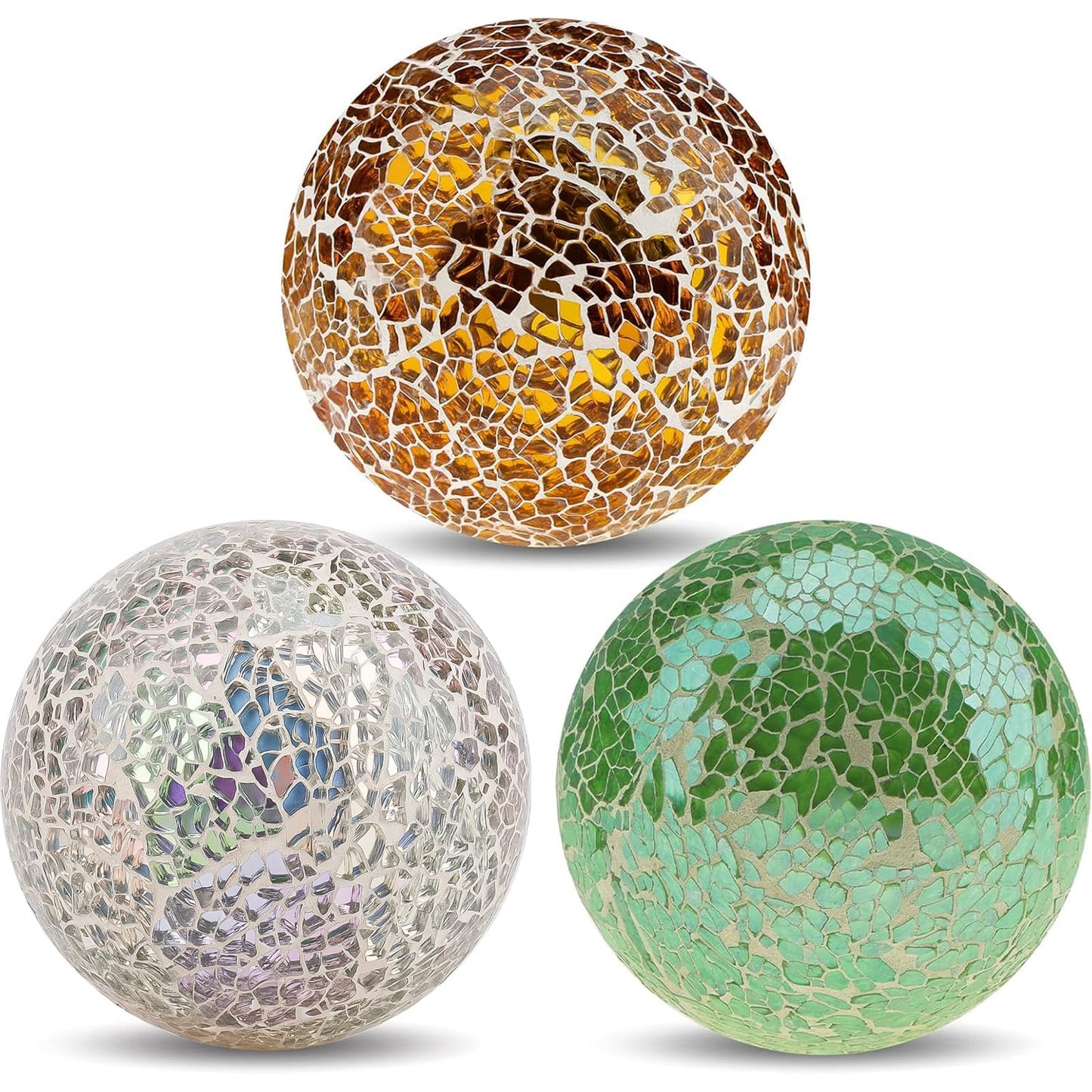 Yatinkim Decorative Balls Set 3pcs Mosaic Glass Ball for Bowls 3.35inch