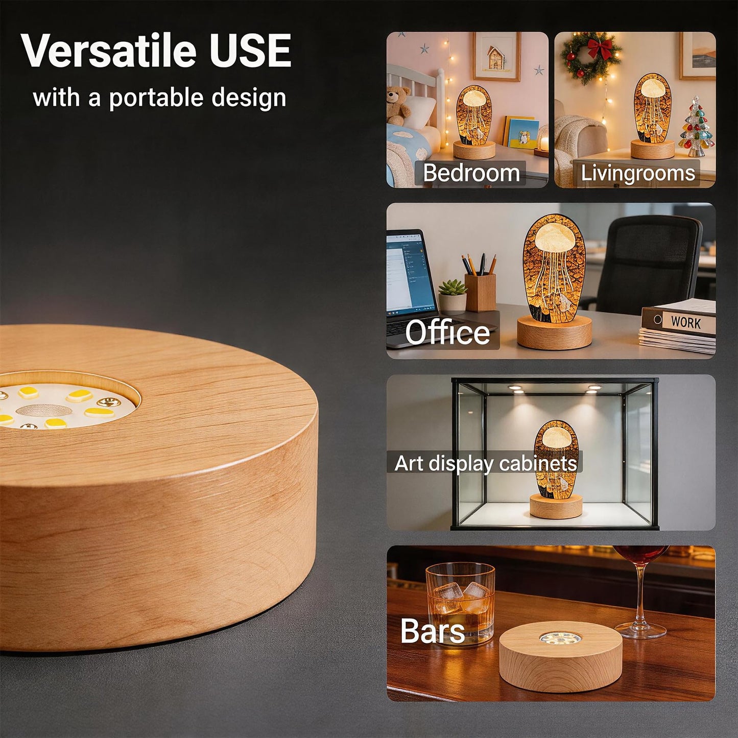 Bituulor Battery Power Led Light Stand for 3D Crystal Art Glass,Warm Light,Wood,4 inch