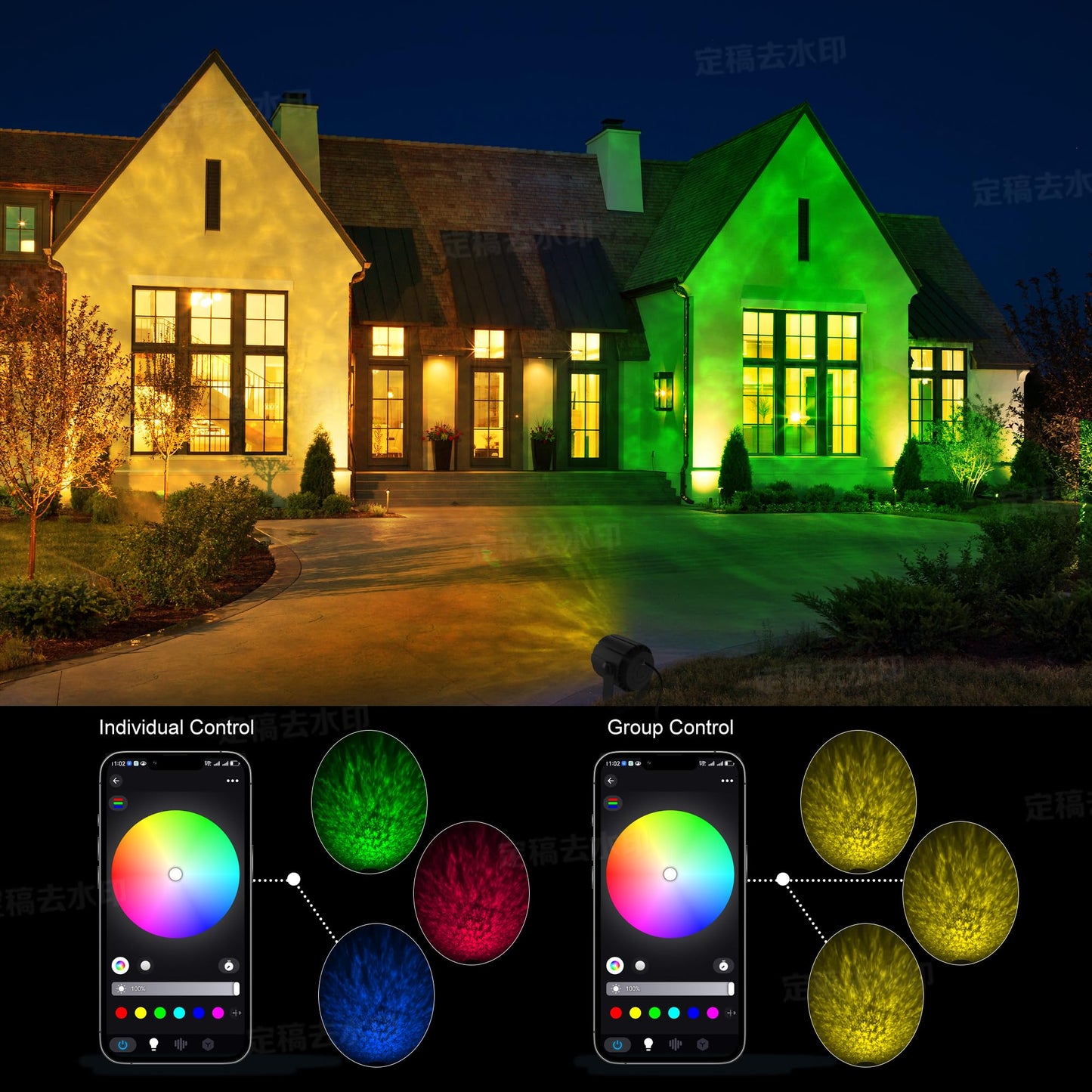Umidkin Ocean Wave Projector Light, 150W RGBW Color Changing Water Wave Light, LED Water Ripple Effect or Flame Fire Effect, Use for Ceiling, Wall, Garden, Party, Holiday