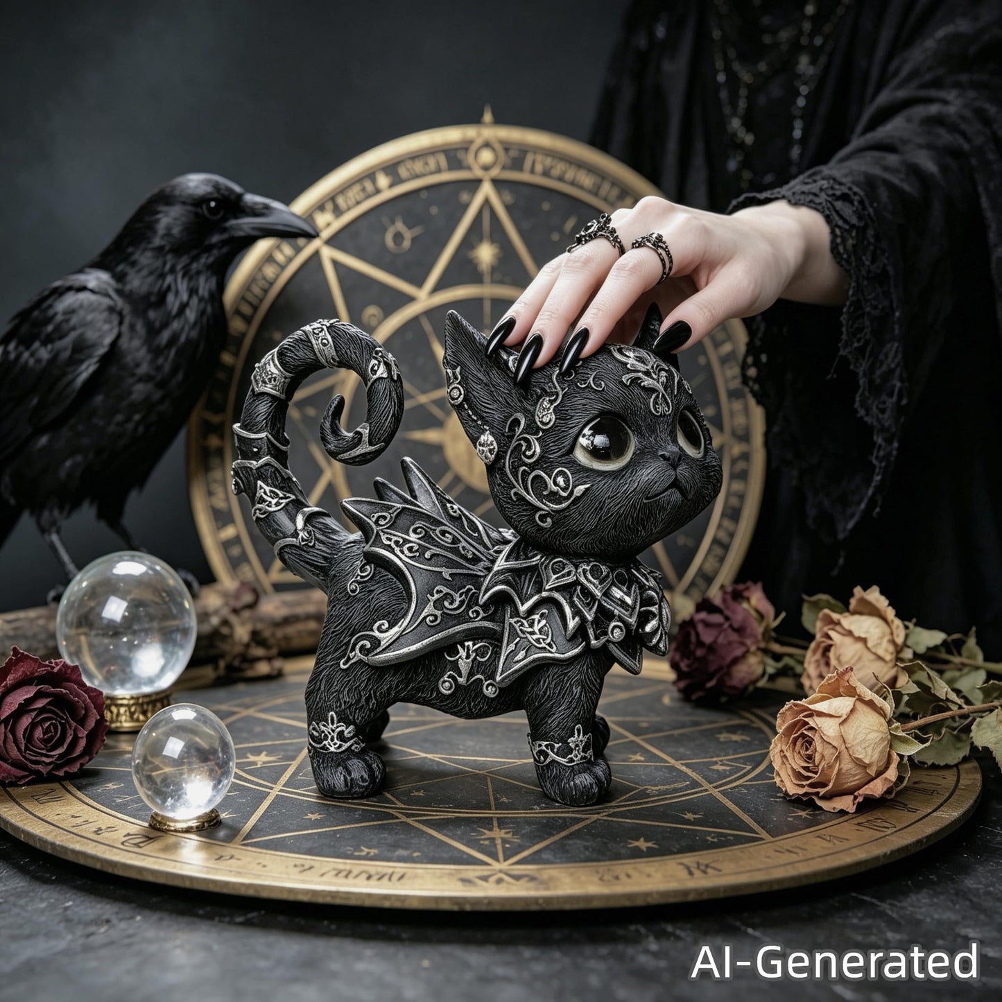 SACOJUCHY Mystical Black Cat Statue Elegant Silver Accented Kitten Sculpture Intricate Gothic Home Decor Enchanting Figurine for Cat Lovers, Witchy Aesthetic, & Unique Gifts