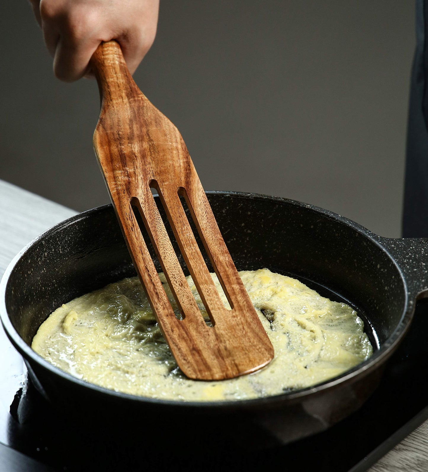 Wooden Spurtle Set, NAYAHOSE 5 Pcs Natural Teak Kitchen Utensil Set Heat Resistant Non Stick Wood Cookware with Hanging Hole, Slotted Spurtle Spatula Sets for Stirring, Mixing, Serving