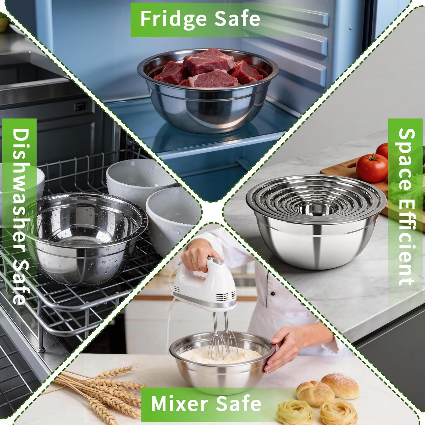 7 Pcs Stainless Steel Mixing Bowls with Colorful Lids Set Metal Salad Bowls