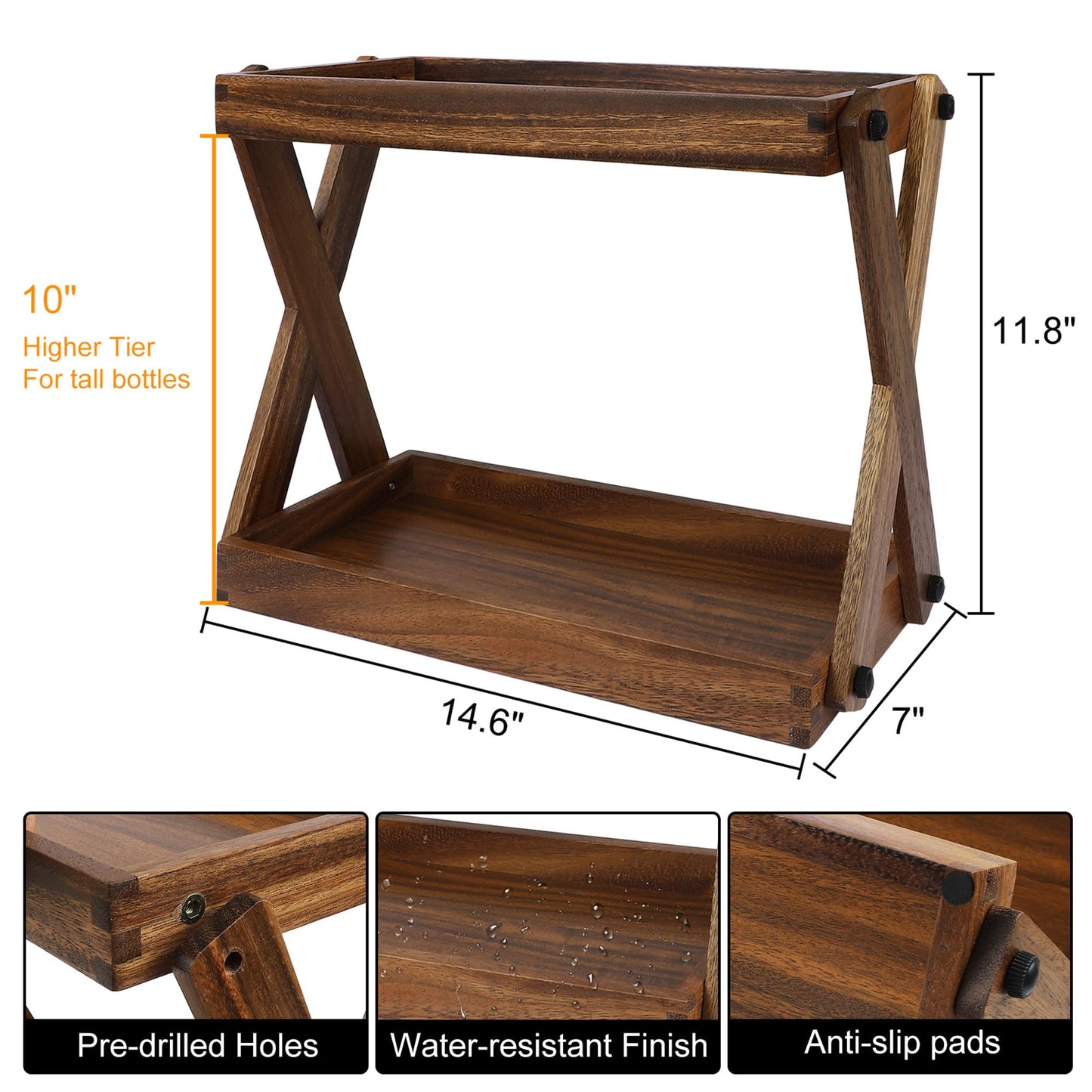 ZOVANO Wood Countertop Shelf Organizer, 2 Tier Wooden Shelf for Coffee Bar Accessories, Kitchen Spice Rack Organizer, Condiment Storage Caddy for Home, Office, Bathroom counter