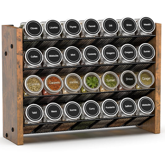 NESAPTO Spice Rack Organizer for Cabinet, Wood 4-Tier Vertical Seasoning Organizer, Wall Mount or Countertop Spice Shelf, Holds 28 Jars (No Jars Included), 14" W x 9.4" H