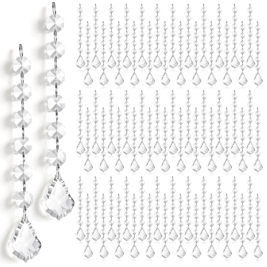 SHENLIU 100 Pcs Clear Acrylic Crystal Ornament Hanging Glass Crystals Beads Clear Acrylic Prisms Pendant Ornaments for Centerpieces, Chandelier, Celebration, Wedding, Christmas, Window Home Decoration