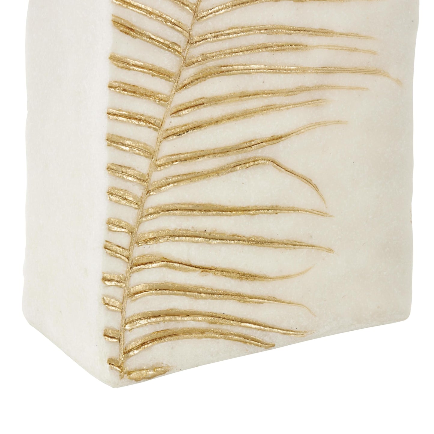 Deco 79 Polystone Leaf Decorative Vase Centerpiece Vase with Gold Leaf Imprint, Flower Vase for Home Decoration 9" x 6" x 18", White