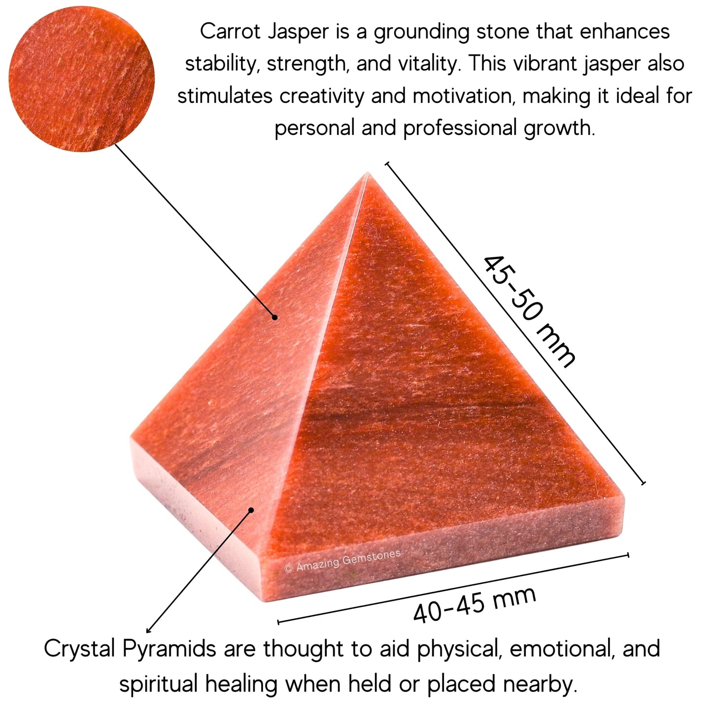 Amazing Gemstone Carrot Jasper Pyramid Crystal Healing Stones - 2" Great Pyramid Figurine of Natural Stone Pyramid for Meditation, Reiki, Chakra Balancing and Crystal Pyramids Grid