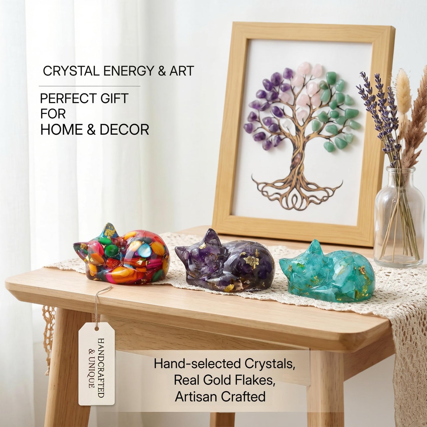 WUYOUSHI 8PCS Crystal Cat Figurines Mini Resin Animal Statues Small Decorative Glass Cats for Home Decor Fairy Garden Supplies Unique Gifts for Women and Teens