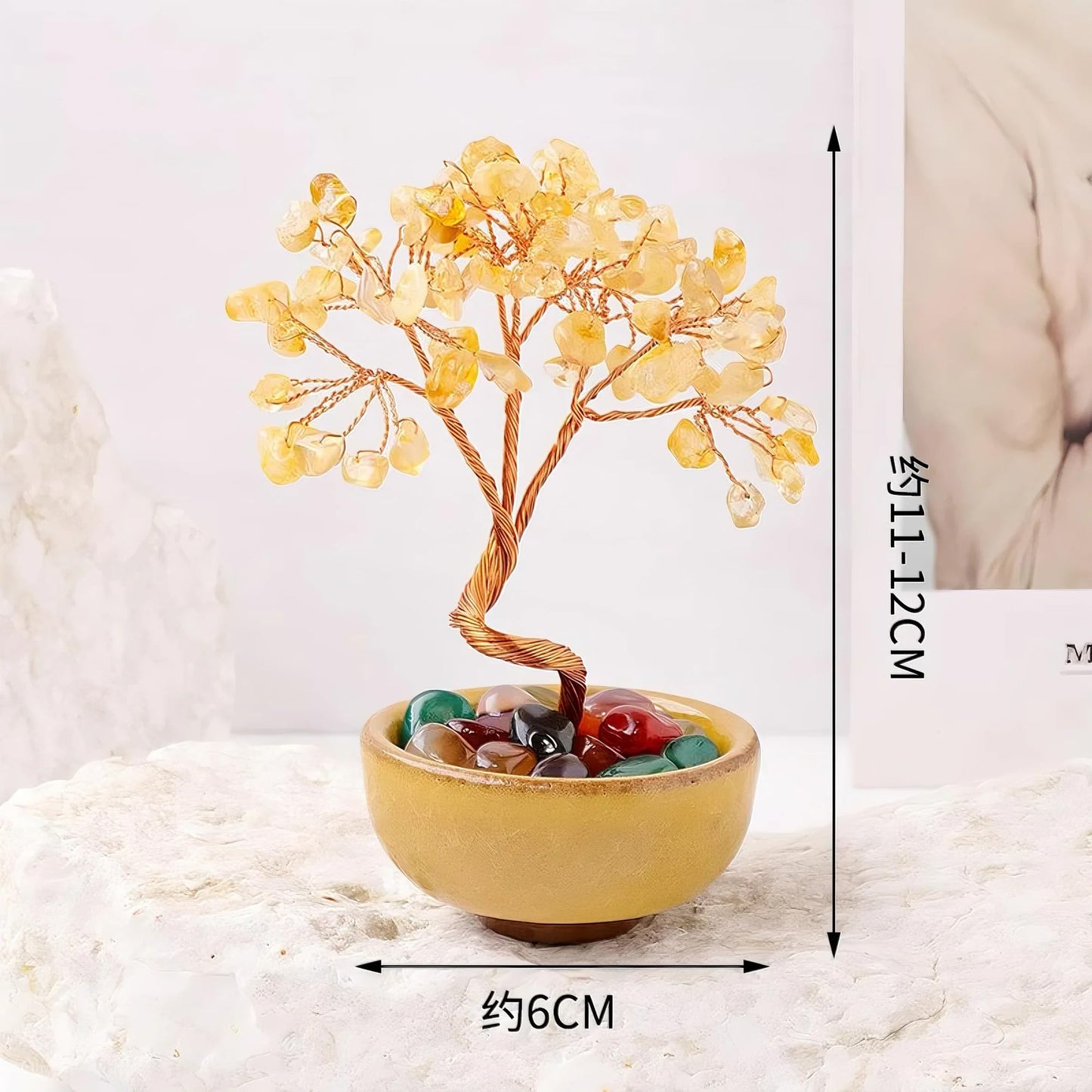 Chiorgone Natural Citrine Crystal Money Tree - Feng Shui Bonsai for Wealth & Prosperity, Tabletop Decor Artificial Trees for Home Office with Ceramic Pot