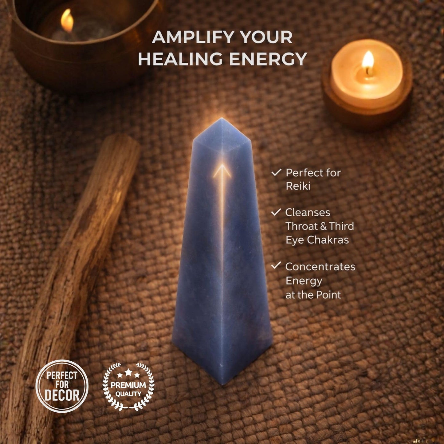 Angelite Crystal Obelisk Tower - Real Crystals for Reiki, Meditation & Throat Chakra Healing - Natural Blue Stone from Peru - Ideal for Calming - Gift for Birthday, Mother's Day (3 to 4 oz)