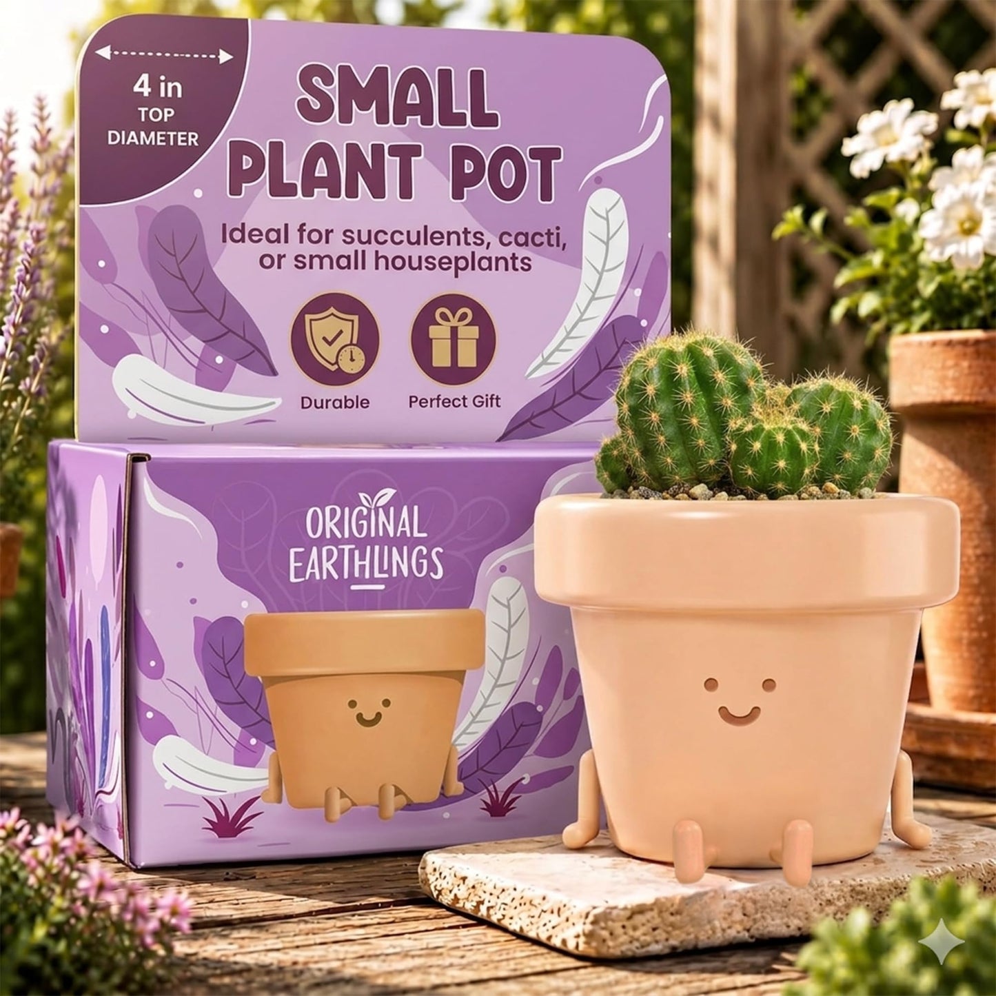 Original Earthlings Legs Out Pot - 4 Inch Cute Plant Pot - Plastic Funny Planter with Drainage, Unique Cactus Plant Lover Gift, Succulent Face Flower Pot, Desk Plant, Table Top Decor, & Home Gifts