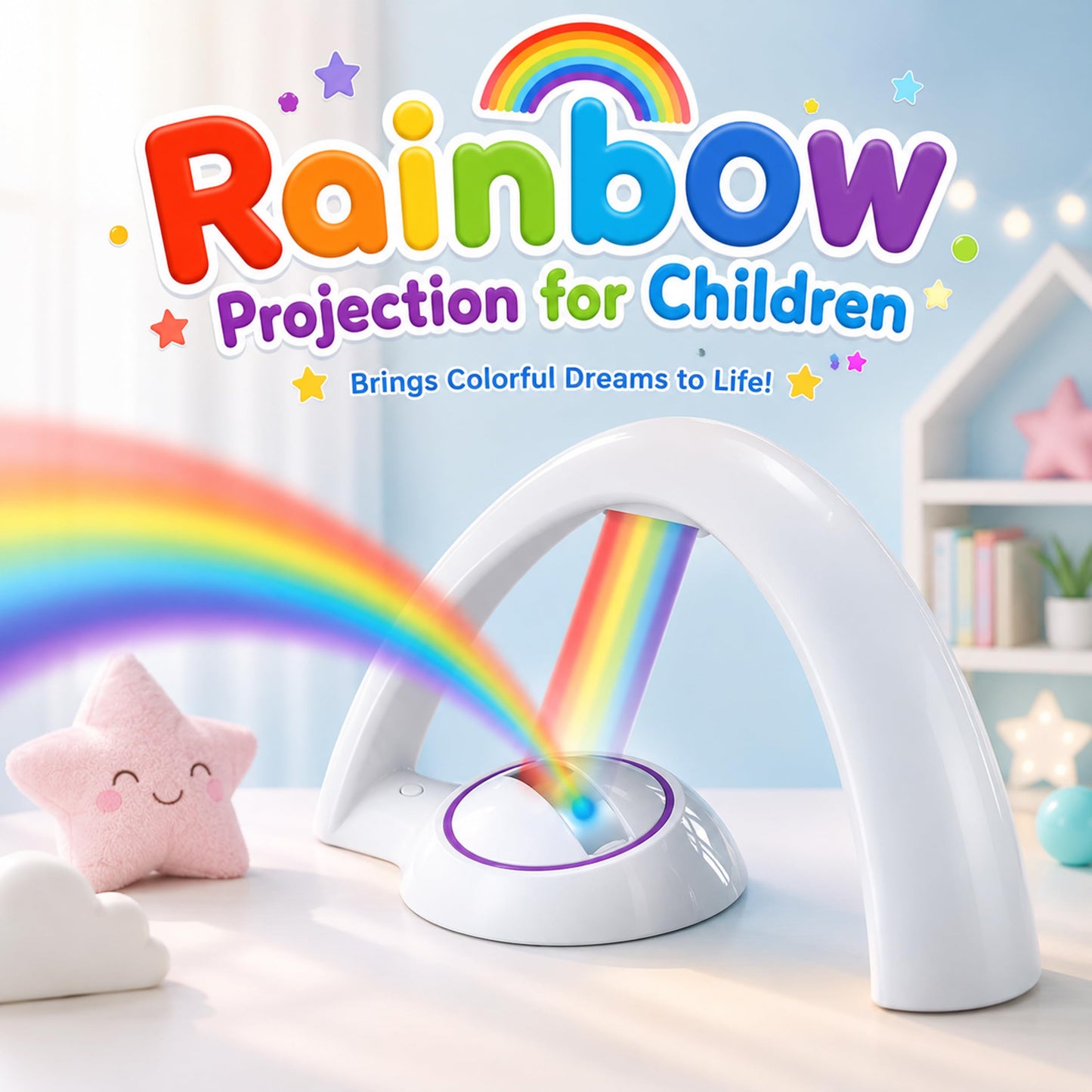 Rainbow Projector Night Light for Kids Bedroom, USB/ Battery Powered LED Rainbow Lamp with 10-Min Auto-Off Sleep Timer, Rainbow Projection Signs Wall Decor Birthday Gifts for Girls Boys Toddler