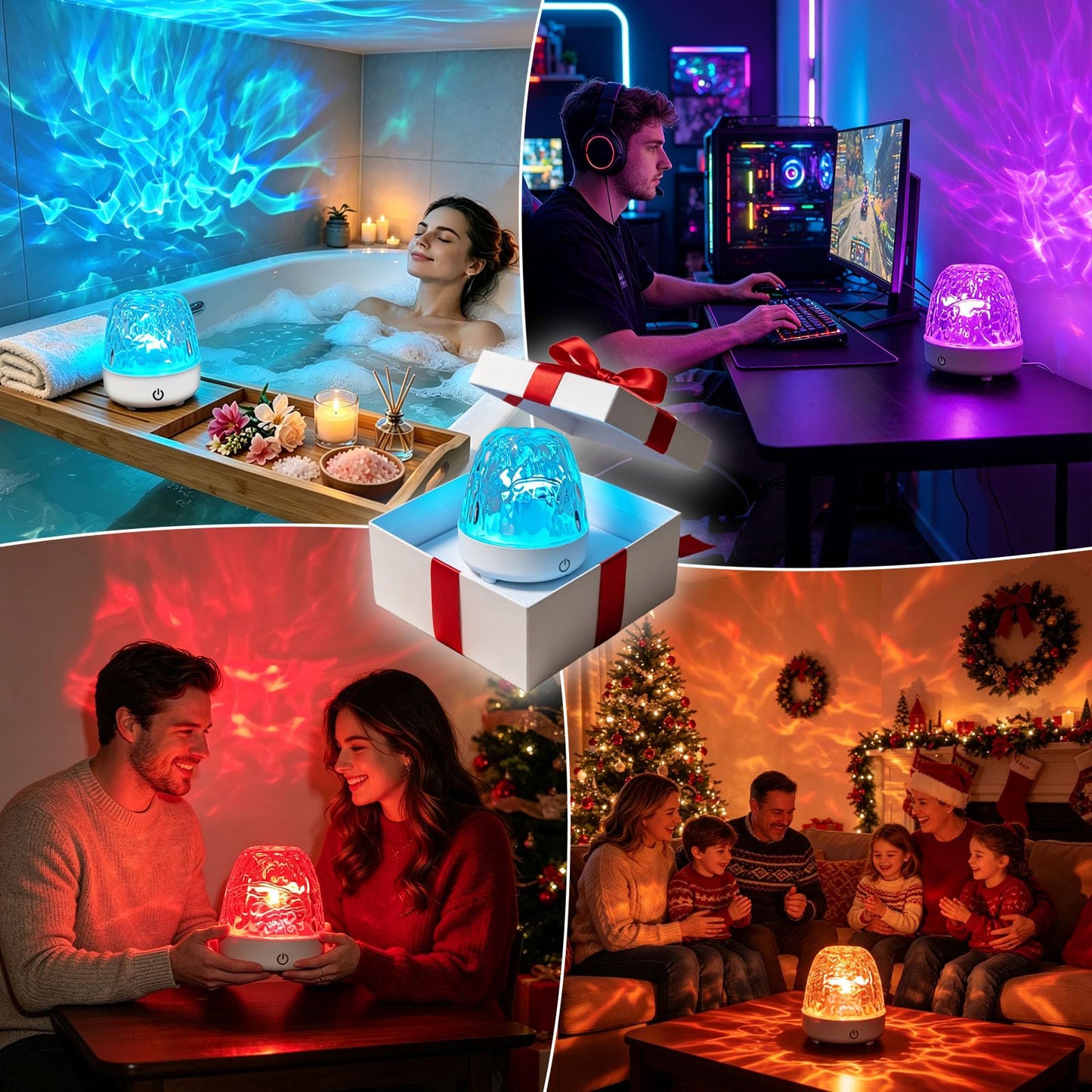 HURODEN Ocean Wave Projector Light with Remote Control, Water Ripple Aurora Projection Lamp Night Lights LED Ambient Mood Lamp Dynamic Lighting Effect for Bedroom Home Ceiling Decor