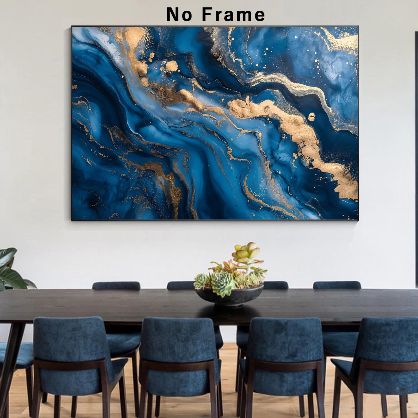 Tevenuktla Blue Gold Marble Wall Art Navy Abstract Painting Gold Abstract Pictures for Living Room Modern Posters Navy Blue Painting Marble Canvas Print 16x24inch No Frame