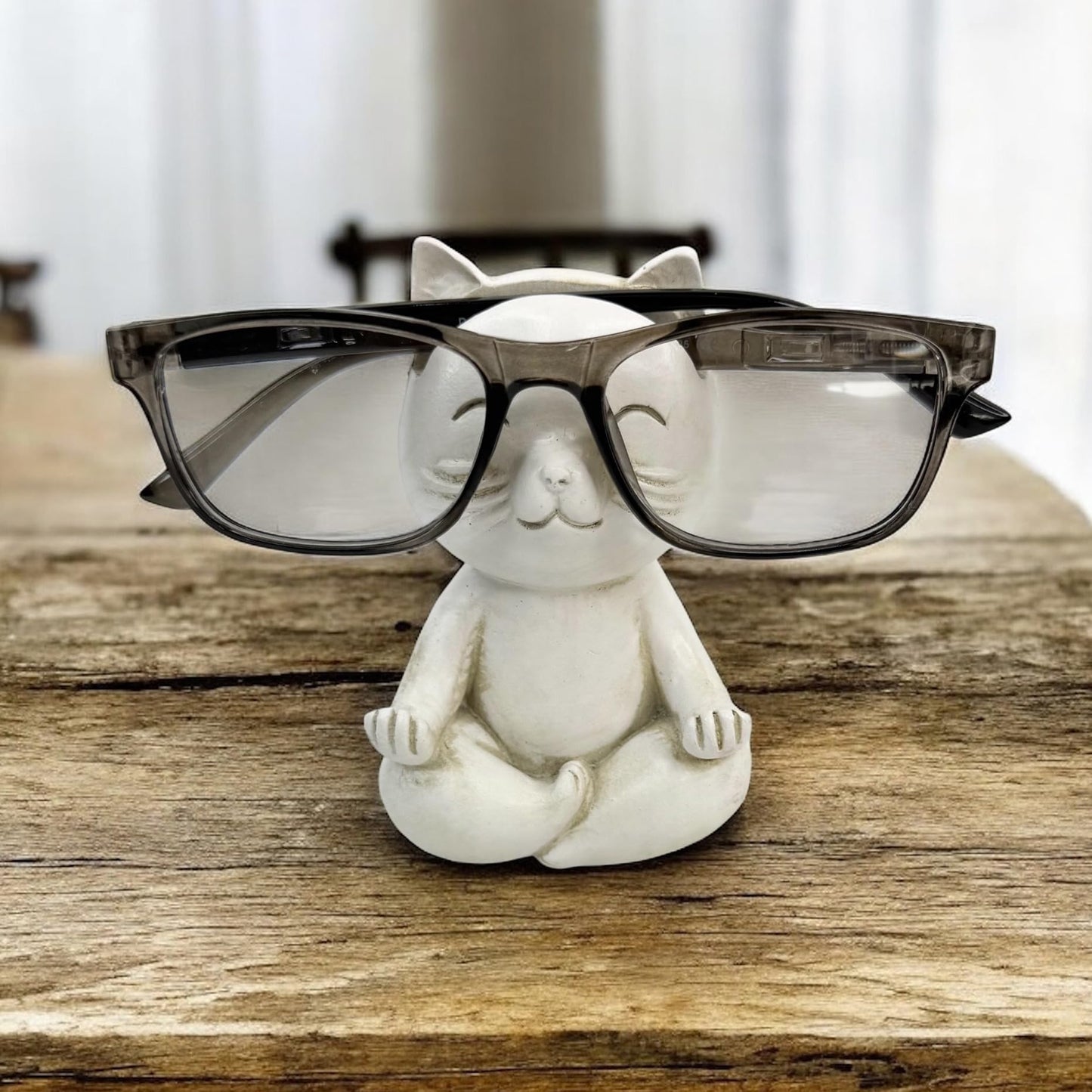 Top Brass Yoga Cat Eyeglasses & Pen Holder – Whimsical Reading Glasses Sunglasses Stand – Funny Desk Nightstand Glasses Keeper Rack Display – Meditating Zen Lotus Pose Figurine