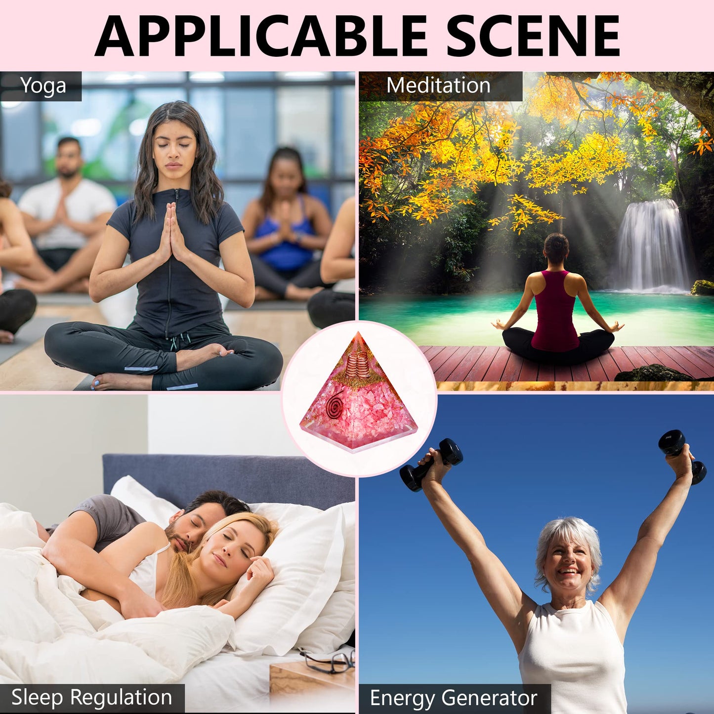 ANAYA AGATE Rose Quartz Orgone Pyramid – Handmade Orgonite Pyramid with Flower of Life – Rose Quartz Crystal Pyramid for Love, Relationship, Chakra Balance – Meditation Pyramid for Yoga, Reiki