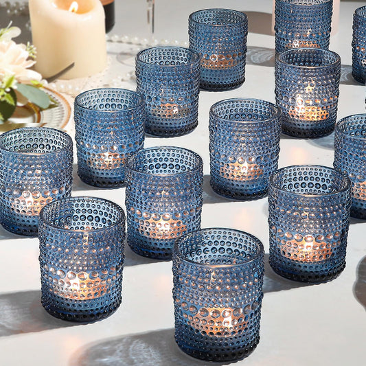 36pcs Votive Candles Holders - 2x2.5in Blue Vintage Glass Votives Tealight Candle Holders for Table Centerpieces, Tea Light Candle Holder Decor for Wedding Bridal Shower Party