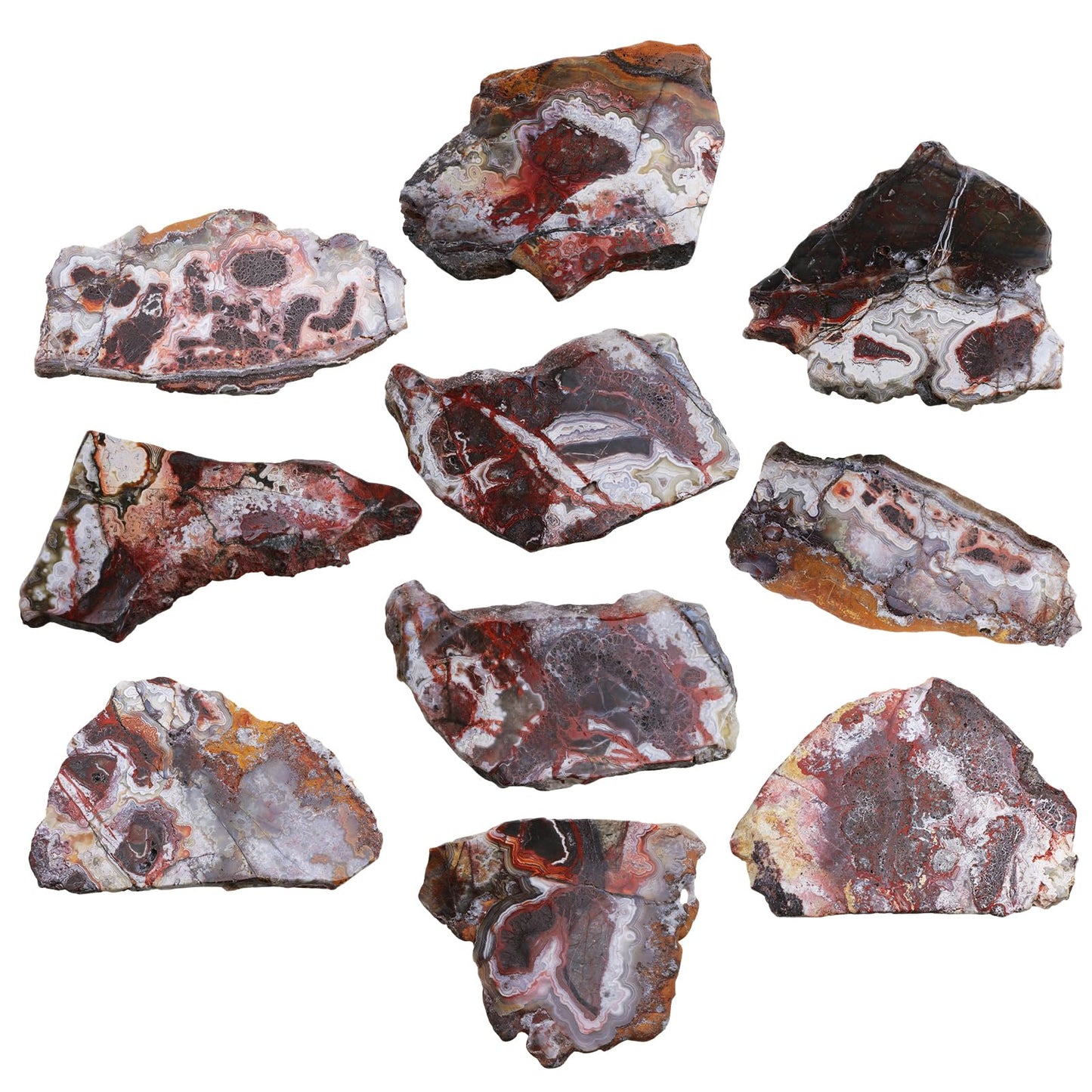 TUMBEELLUWA Irregular Mexico Agate Slab Crystal Stone Collection for Desk Table Decor, Natural Crystal Mineral Specimen with Wooden Display Stand