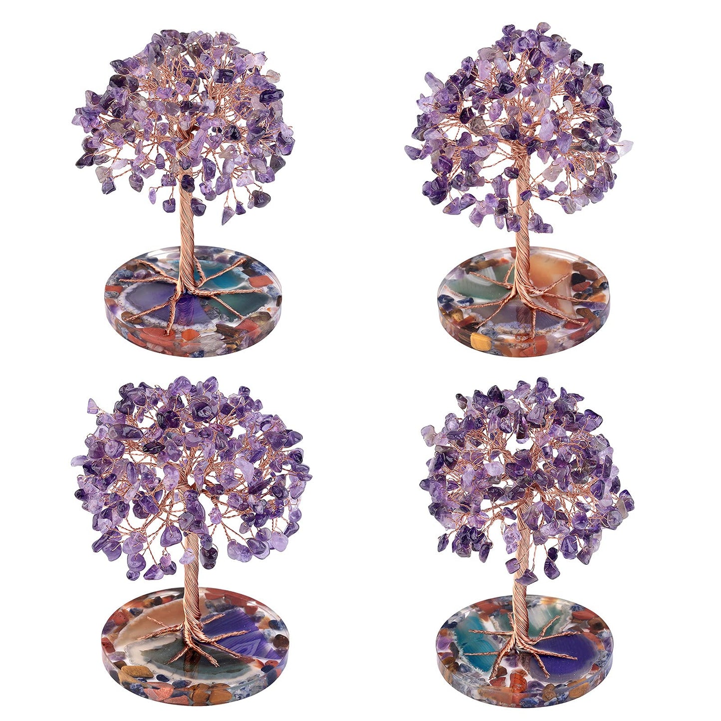 Rockcloud 4.7"-5.5" Rose Quartz&Aquamarine Money Tree with Agate Slice Base
