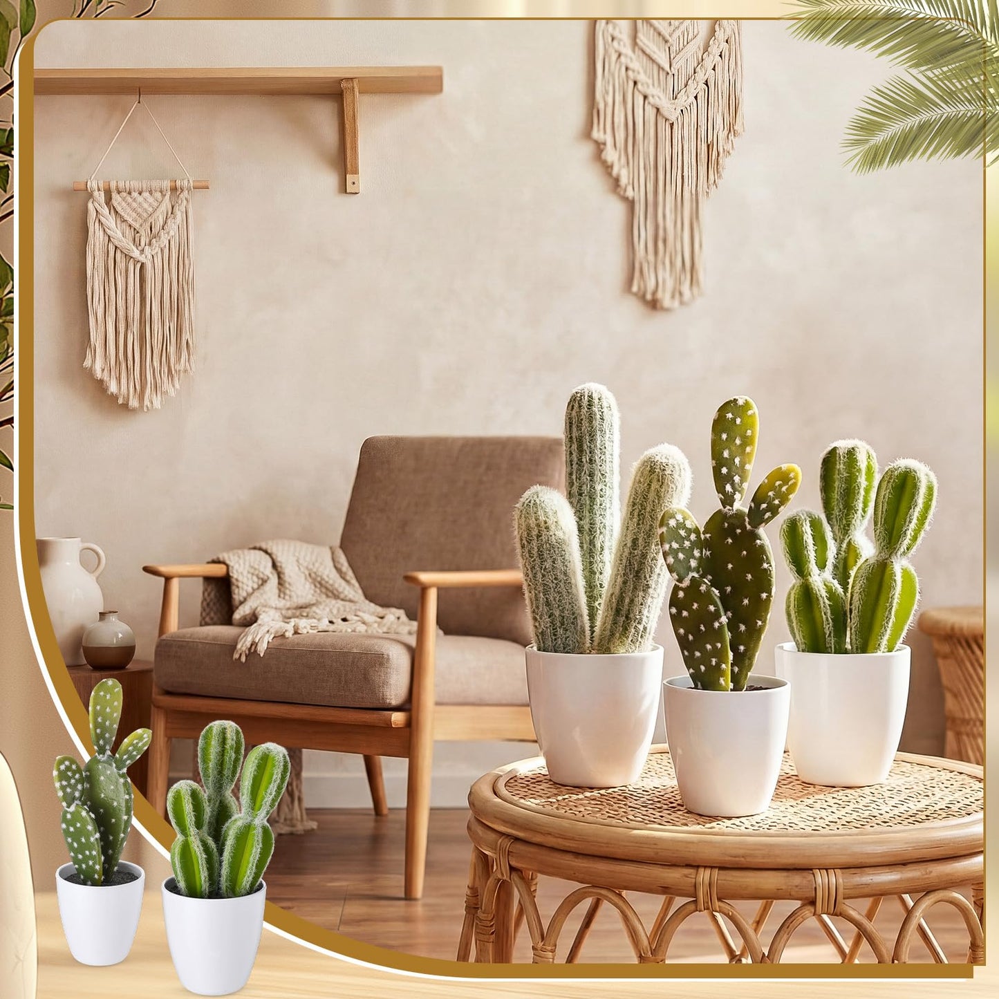 Rivvlive 3 Pcs Artificial Cactus Plants 9-11'' Fake Cactus Potted Decor No Maintenance Faux Succulent Cacti Nordic Style Decor for Home Office Desk Shelf Living Room Indoor Housewarming Gifts